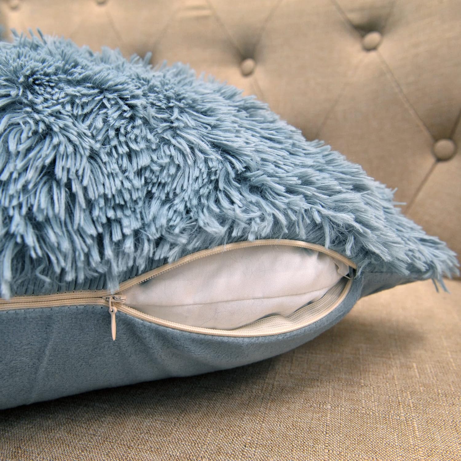 Home Soft Things Juego de fundas de almohada de 3 piezas para almohada, esponjosas, cálidas, acogedoras, de felpa, decorativas, cuadradas, para