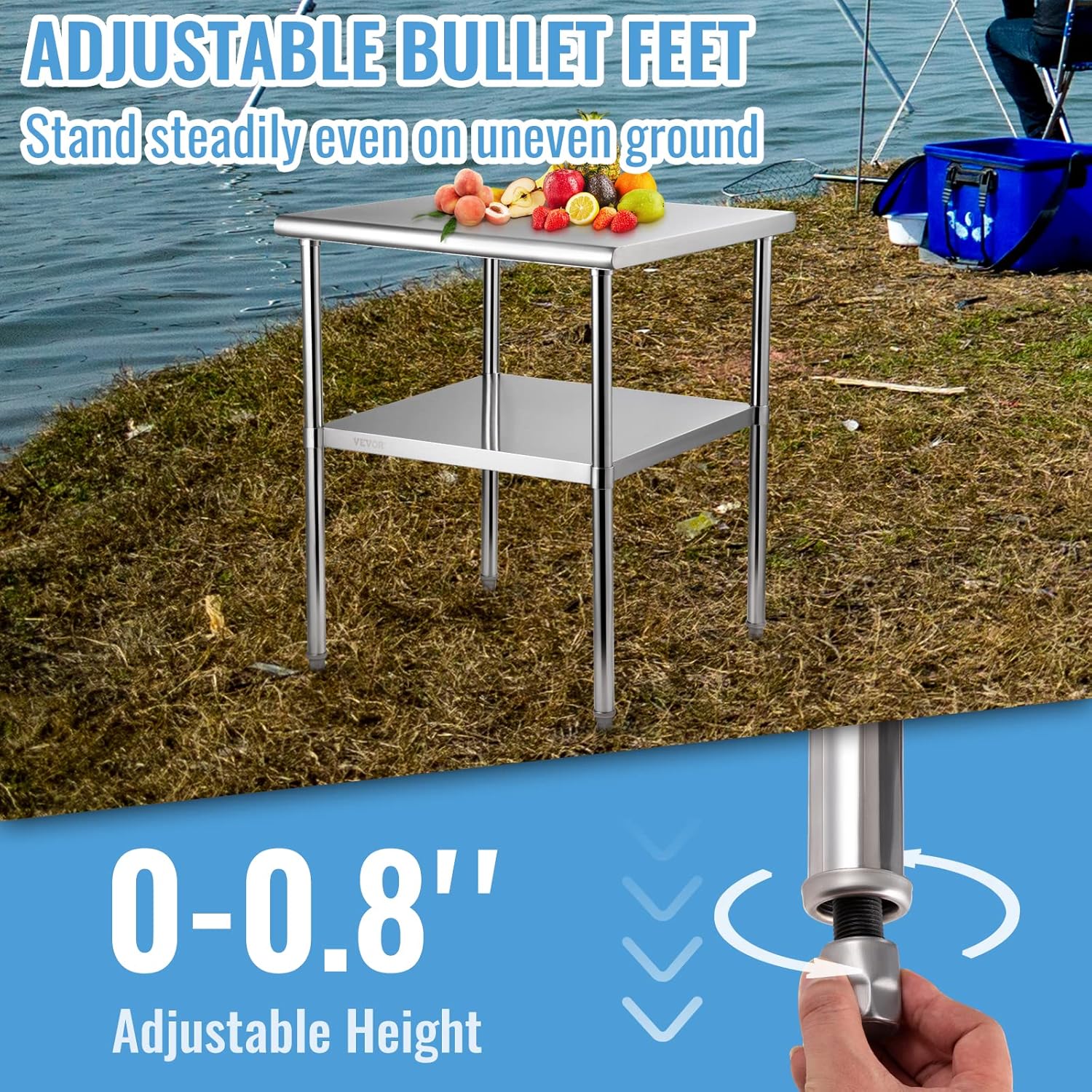 VEVOR Stainless Steel Prep Table, 30 x 30 x 36 Inch, 800lbs Load Capacity Heavy Duty Metal Worktable with Adjustable Undershelf & Feet, Commercial