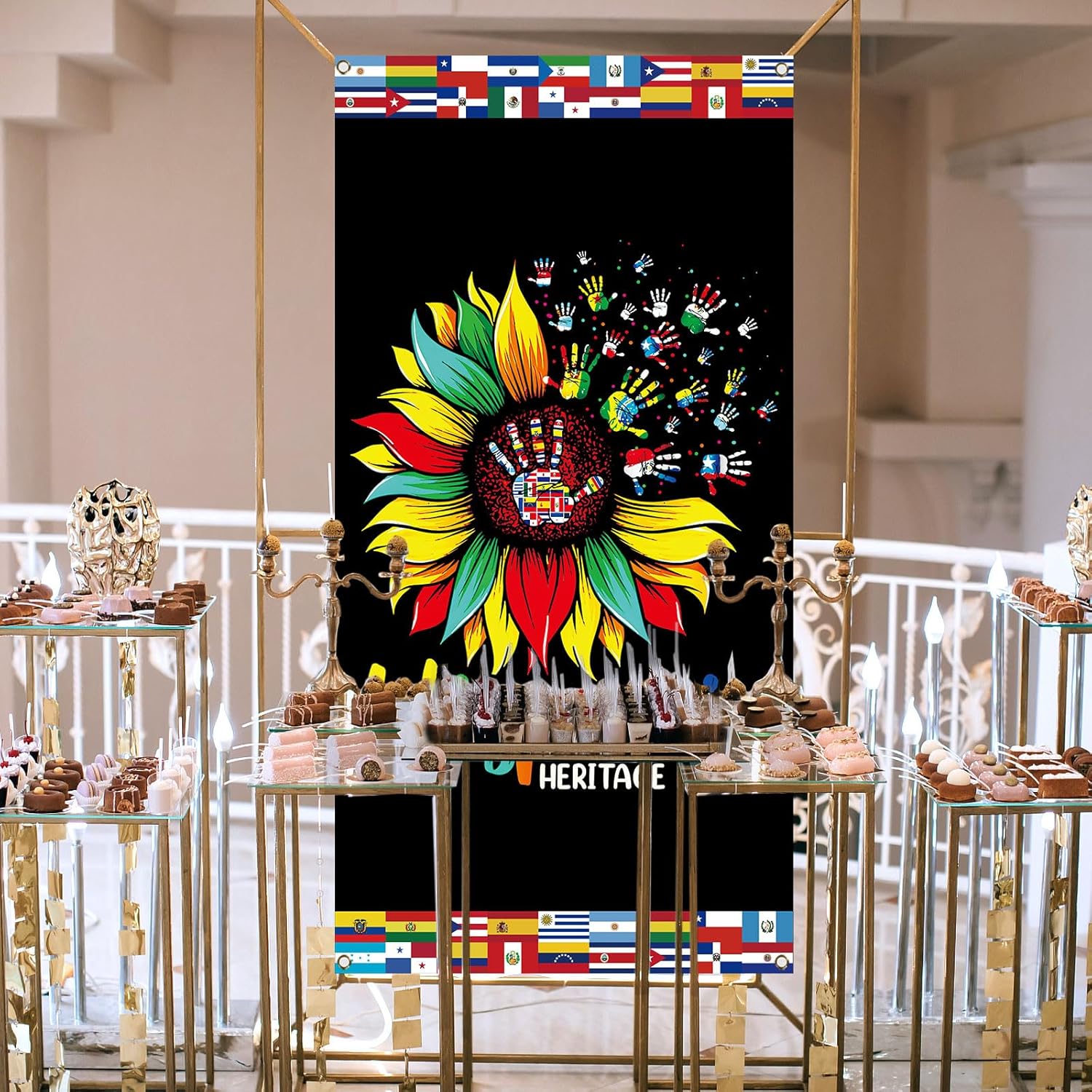 Nepnuser Cubierta de puerta del mes de la herencia hispana nacional 21 países de habla hispana Cultura Decoración Escolar Aula Telón de fondo de