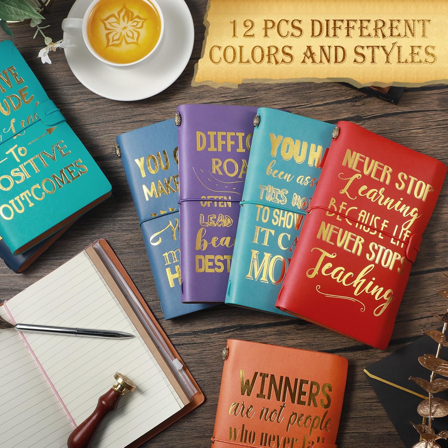 12 piezas de regalos de agradecimiento, diarios vintage inspiradores, cuadernos de cuero motivacionales, diarios recargables grabados, regalos de