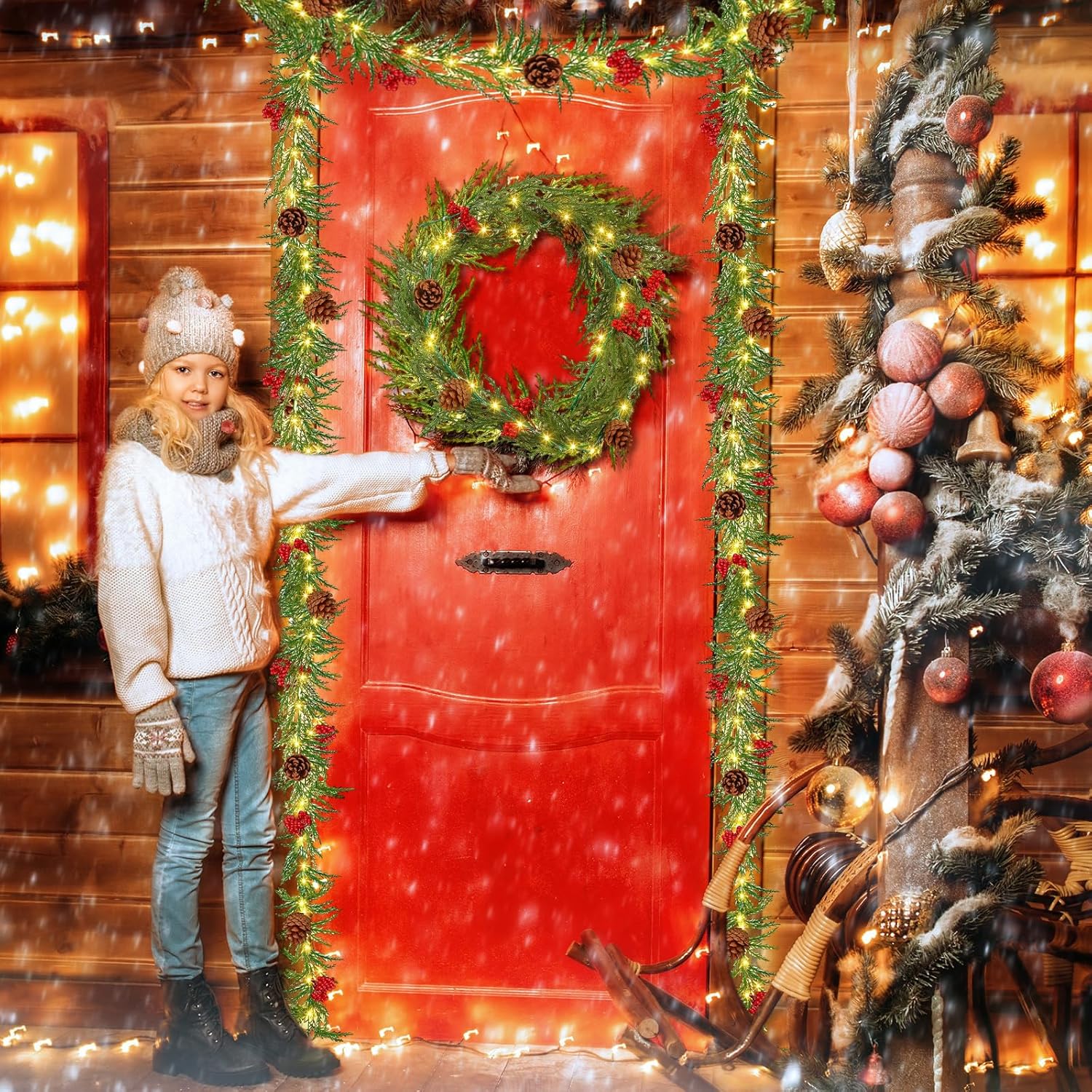 Sosation 8 juegos de guirnaldas de Navidad iluminadas de 6 pies con luces, guirnalda de vegetación artificial preiluminada con bayas rojas de pino