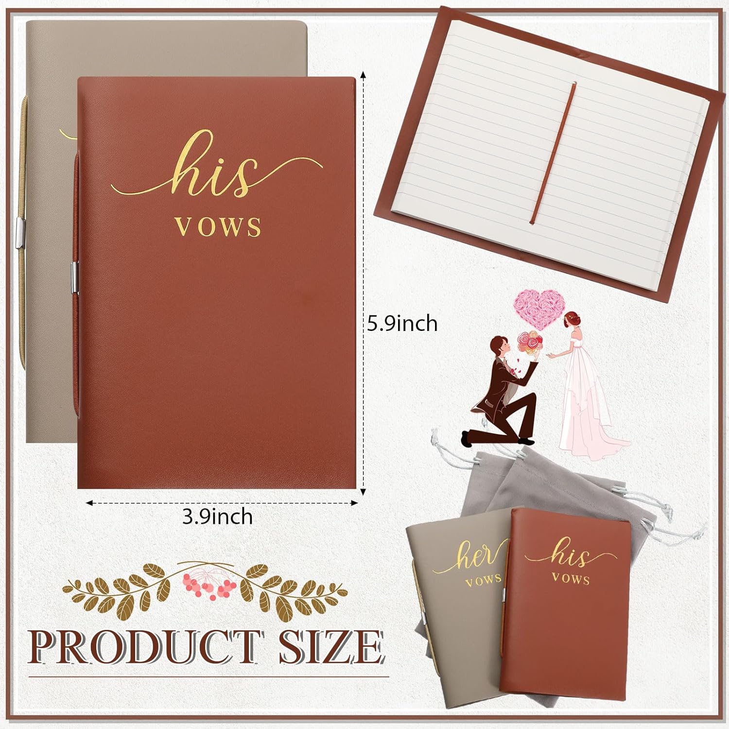 2 libros de votos de boda para él y para ella, cuaderno de votos para boda, diario de votos de boda, libro oficial de 5.9 x 3.9 pulgadas, despedida