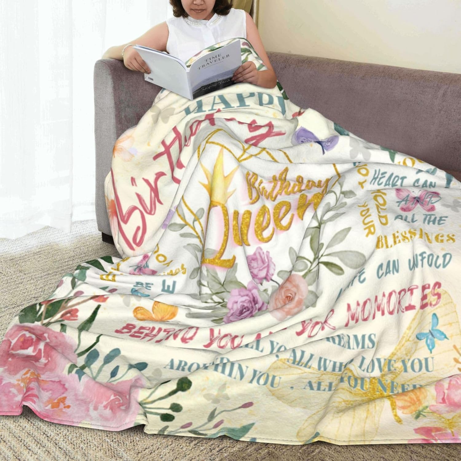 UOER Manta de cumpleaños para niñas, regalos de feliz cumpleaños para mujeres, manta de franela suave de felpa, decoraciones de cumpleaños para
