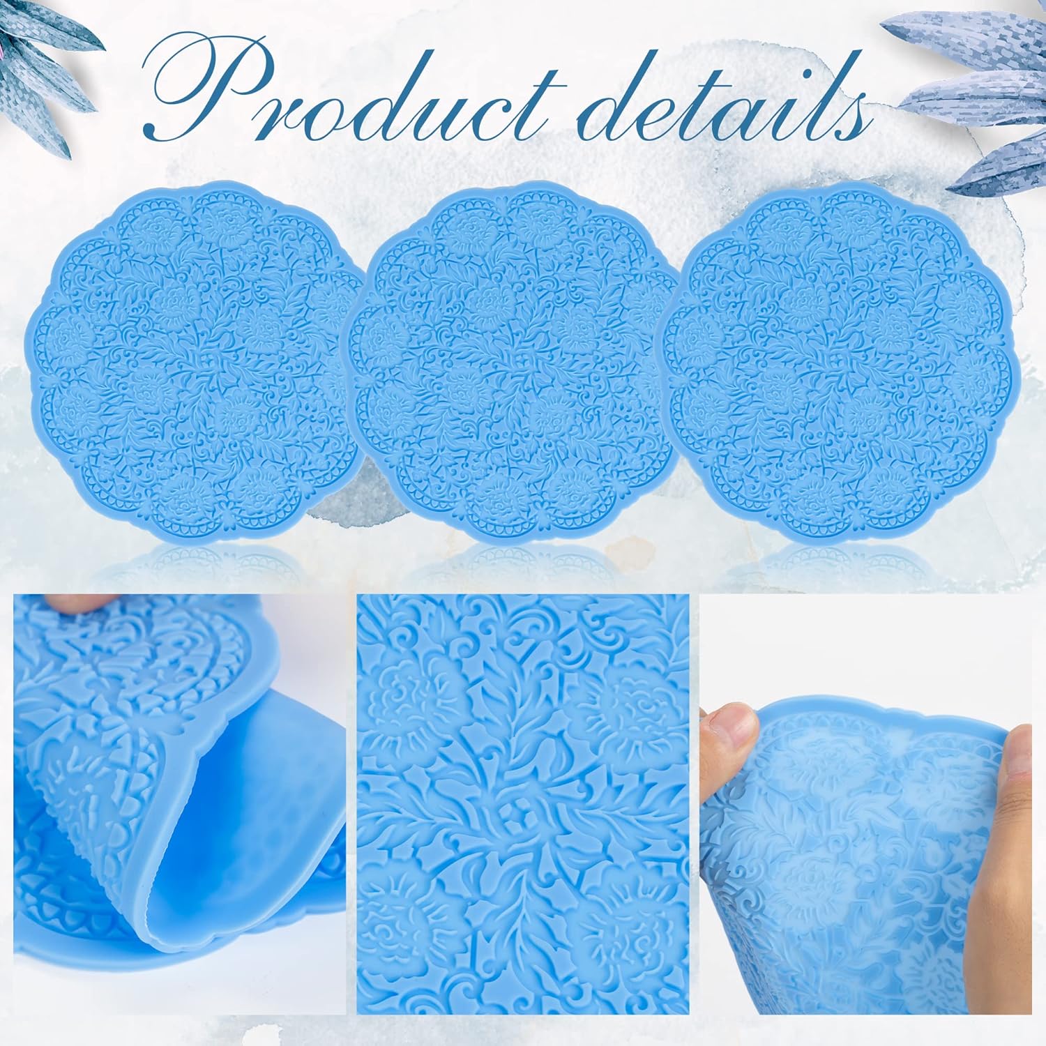 WOPODI 2 moldes de encaje de fondant, molde redondo de silicona suave en forma de encaje para fondant, molde de encaje en relieve, pastel de encaje