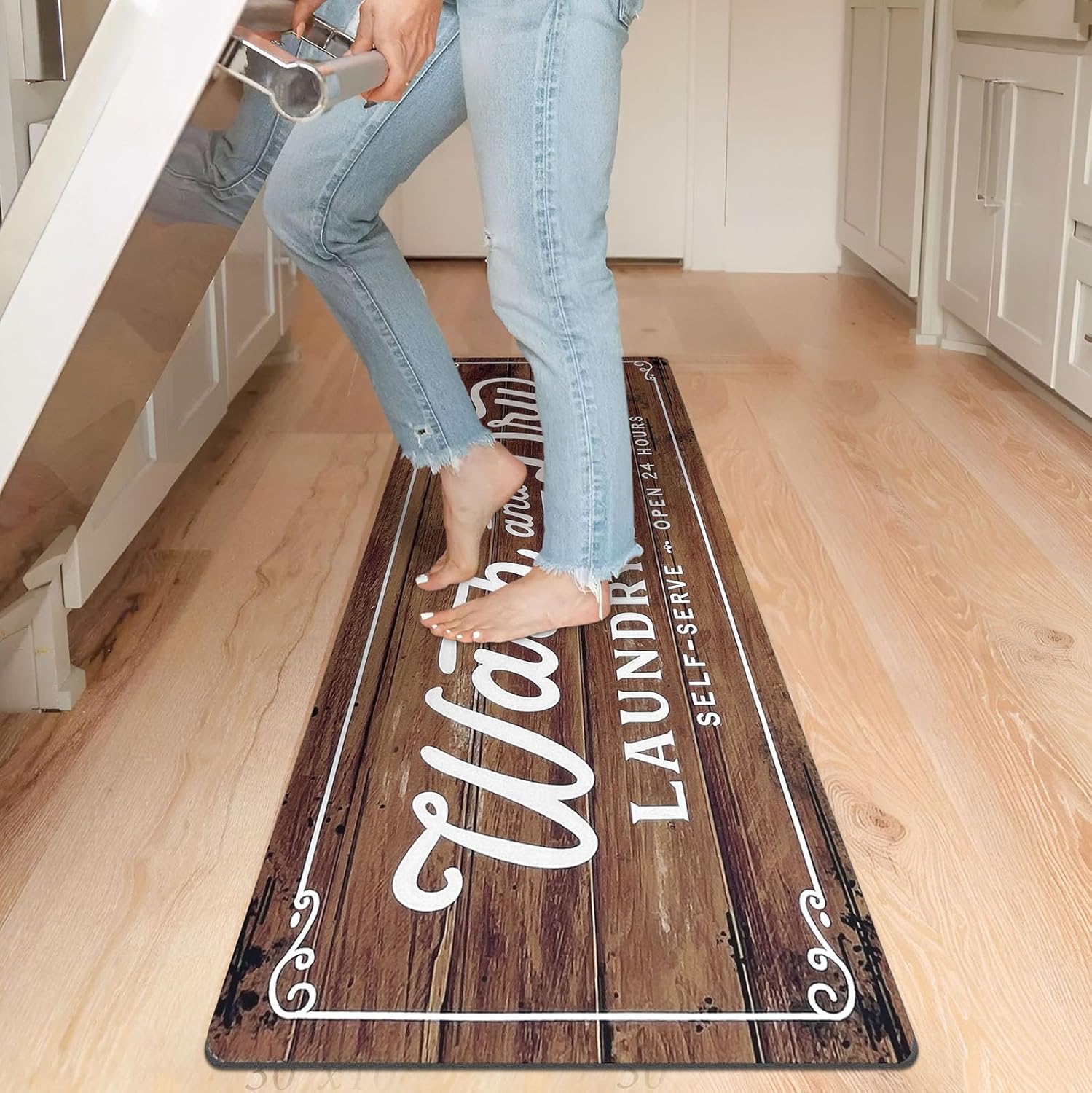 KOZYFLY Alfombra antideslizante de 20 x 60 pulgadas, alfombra de lavandería, alfombra de cocina, lavable, impermeable, alfombra de piso para