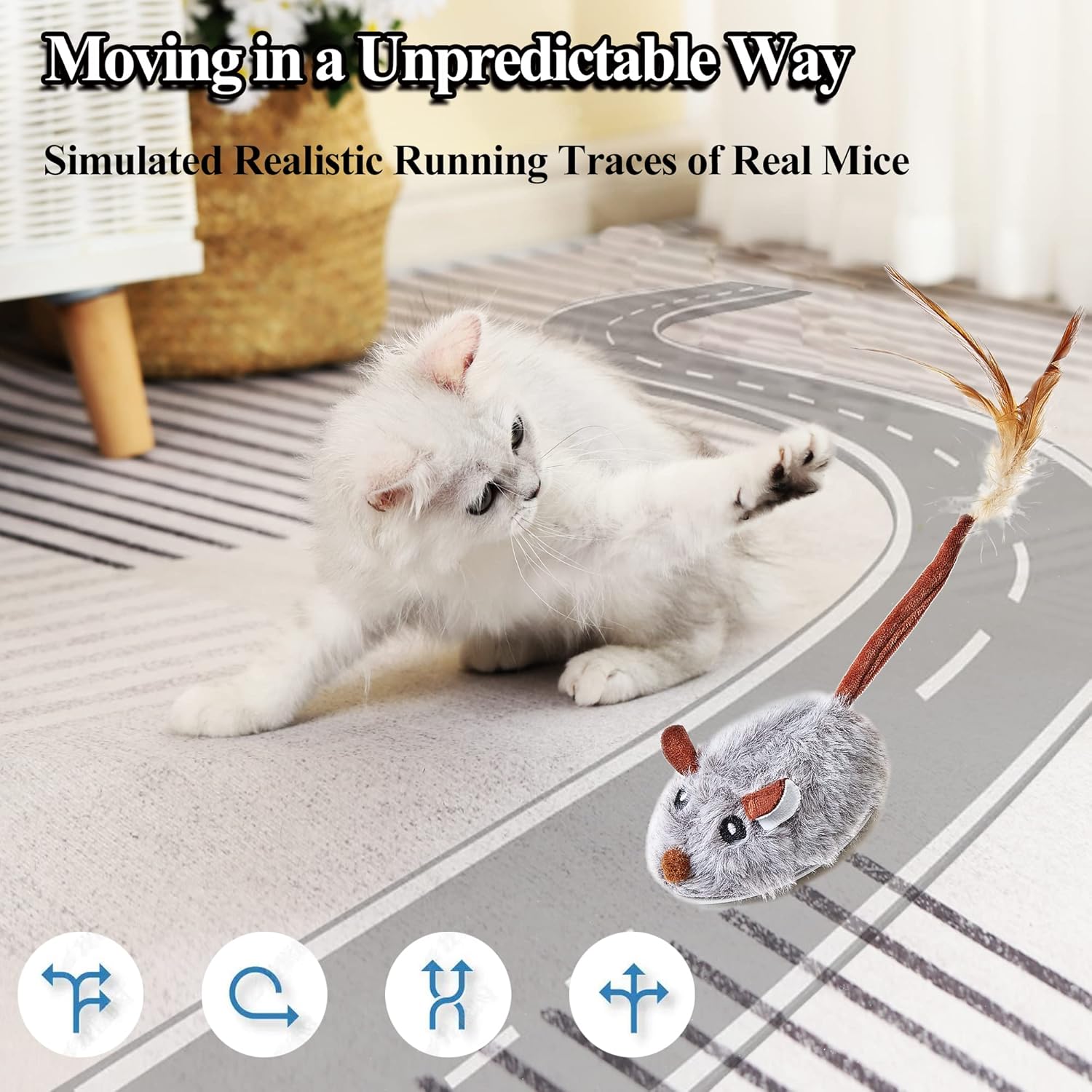 Vealind Juguetes interactivos para gatos con cola de plumas, juguete recargable por USB, movimiento automático para gatos de interior, caza y