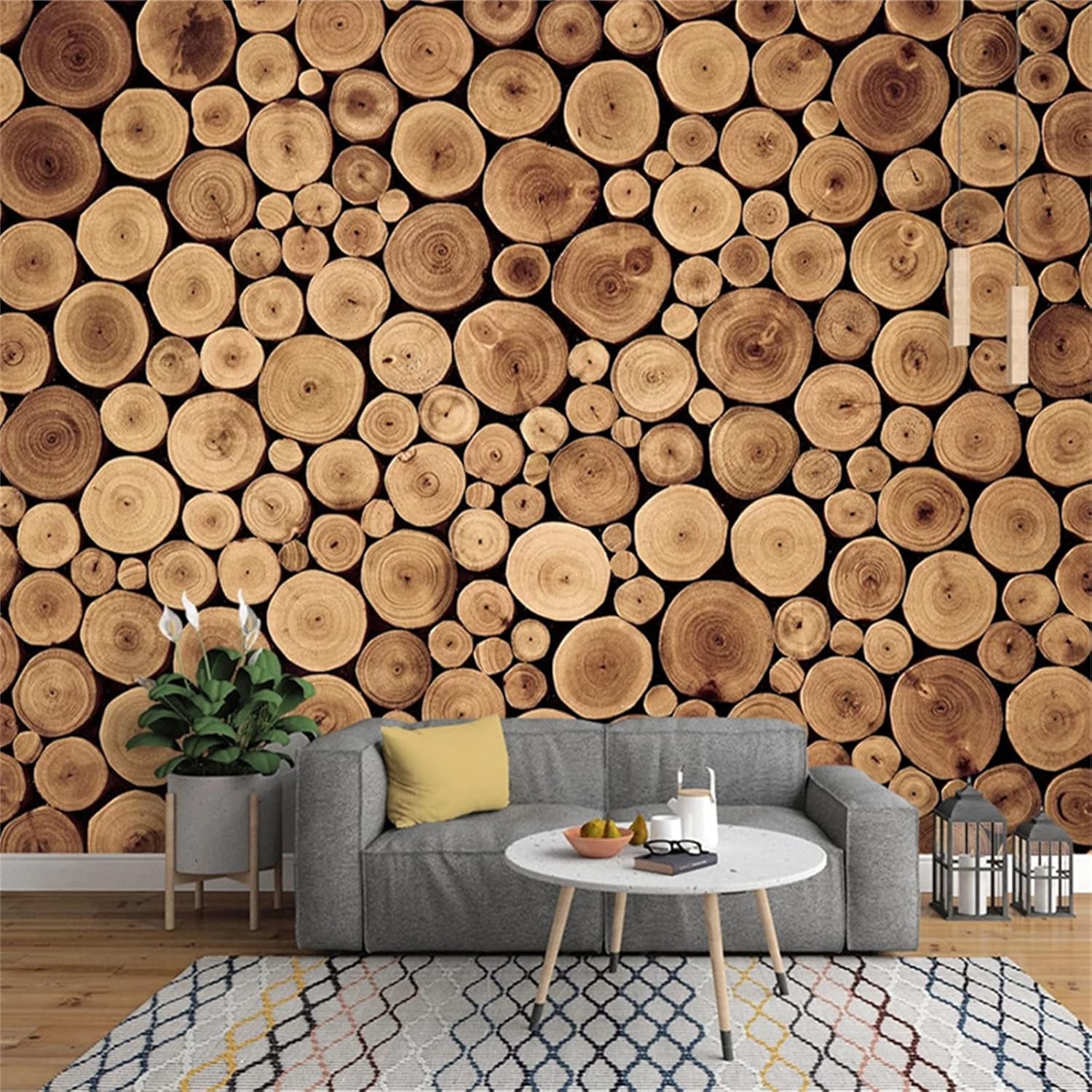 Murales de pared anuales de madera de troncos de estilo europeo, papel tapiz nostálgico 3D retro, calcomanías de pared duraderas, de fácil cuidado,