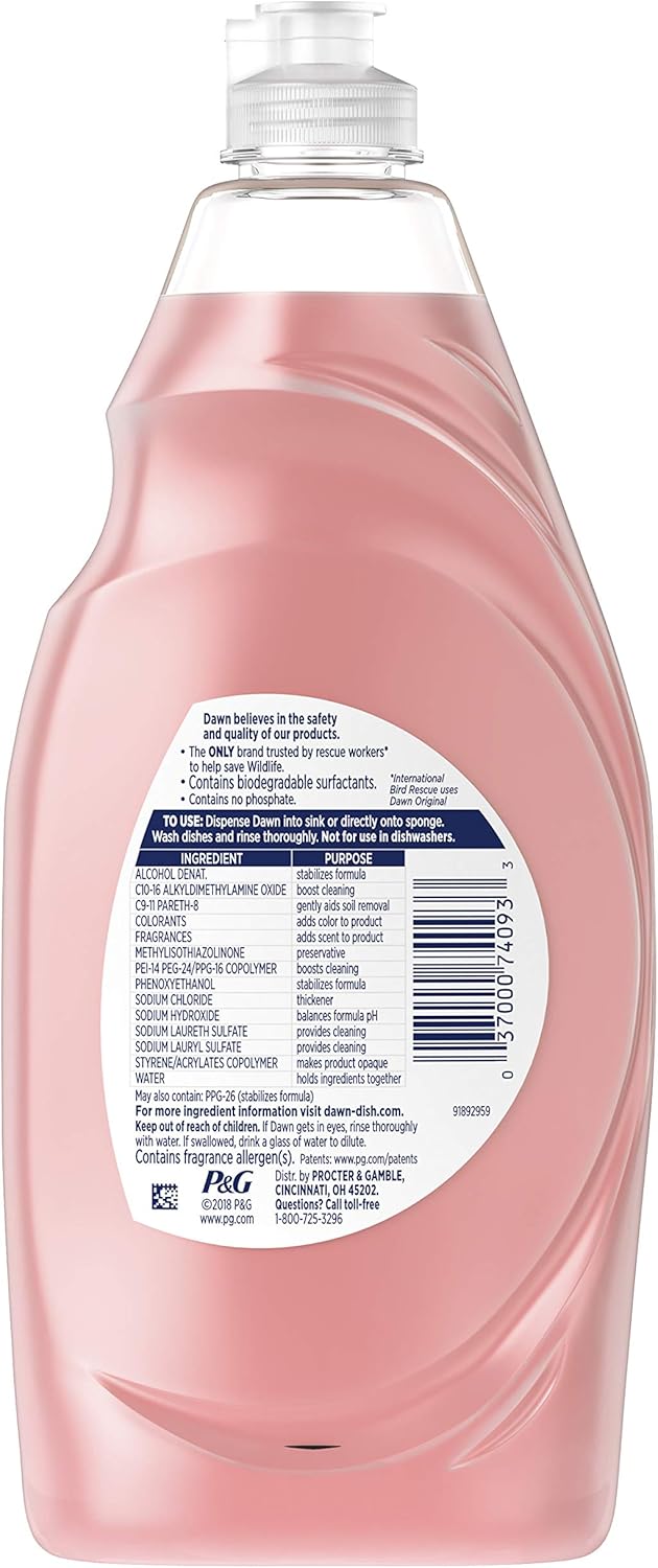 Dawn Gentle Clean – Jabón líquido para lavar platos, granada, 24 onzas (paquete de 2)