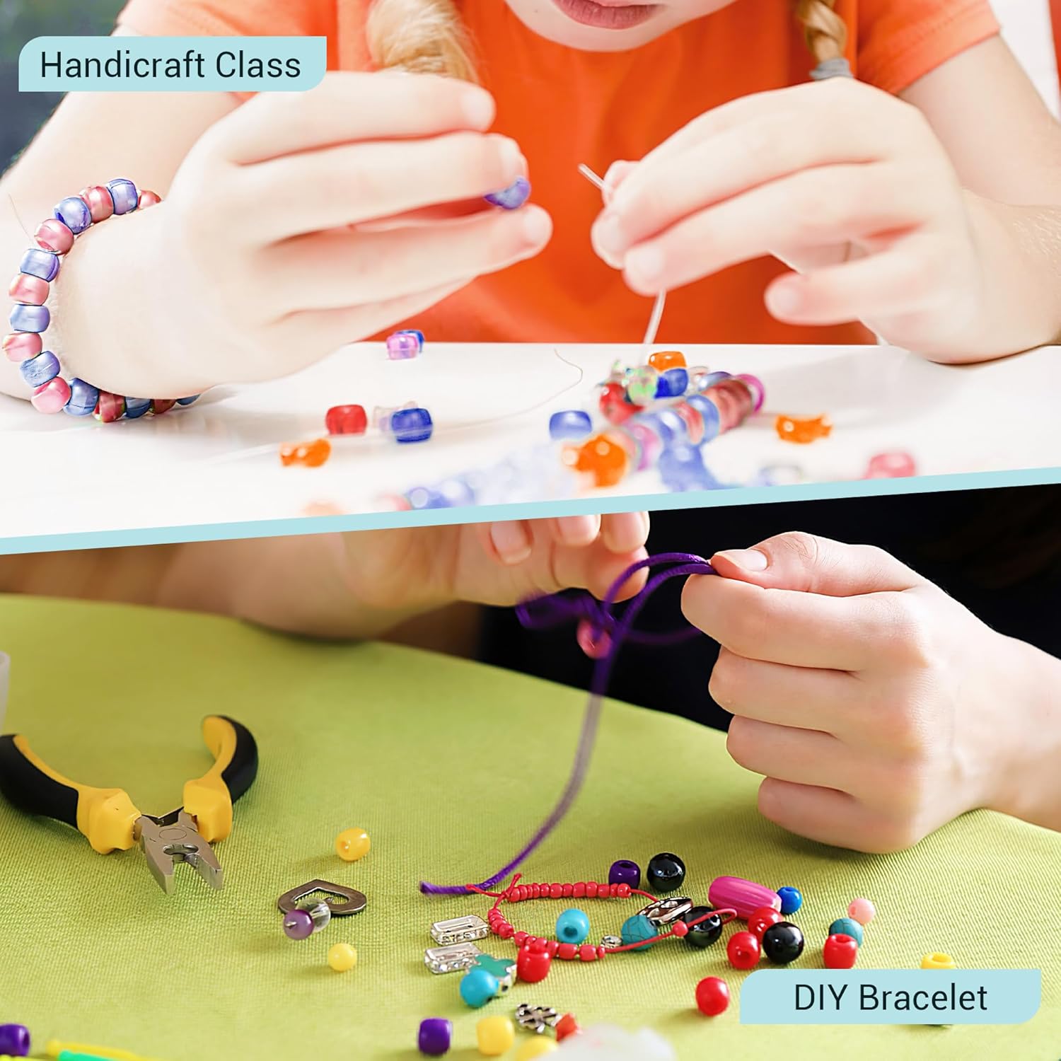 SWEETQIAO 2 bolsas de cuentas de plástico para hacer pulseras, coloridas cuentas Kandi para trenzar el cabello, juego de cuentas de arco iris a