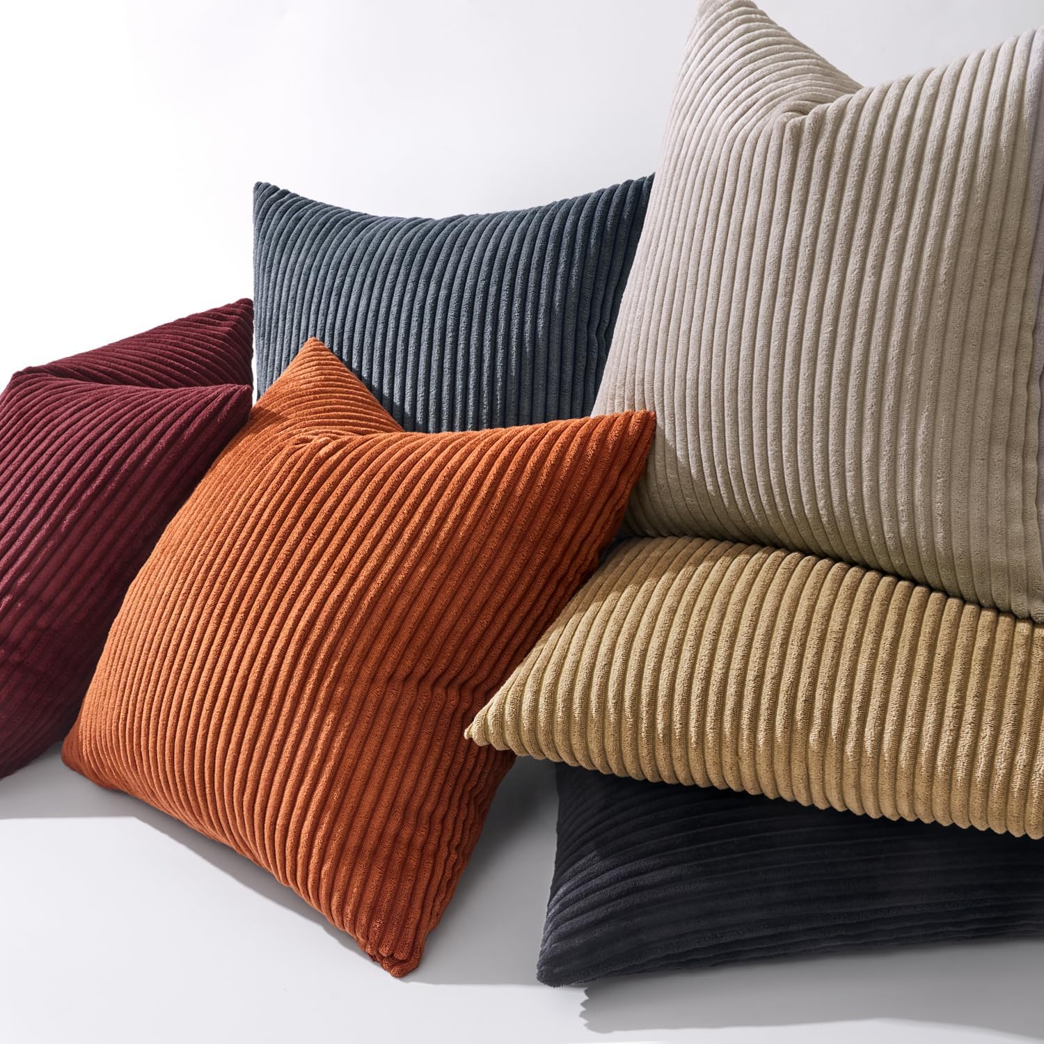 MIULEE – Juego de 2 fundas de almohada de pana suave con rayas, juego de fundas de almohada cuadradas decorativas de otoño para sofá, dormitorio,