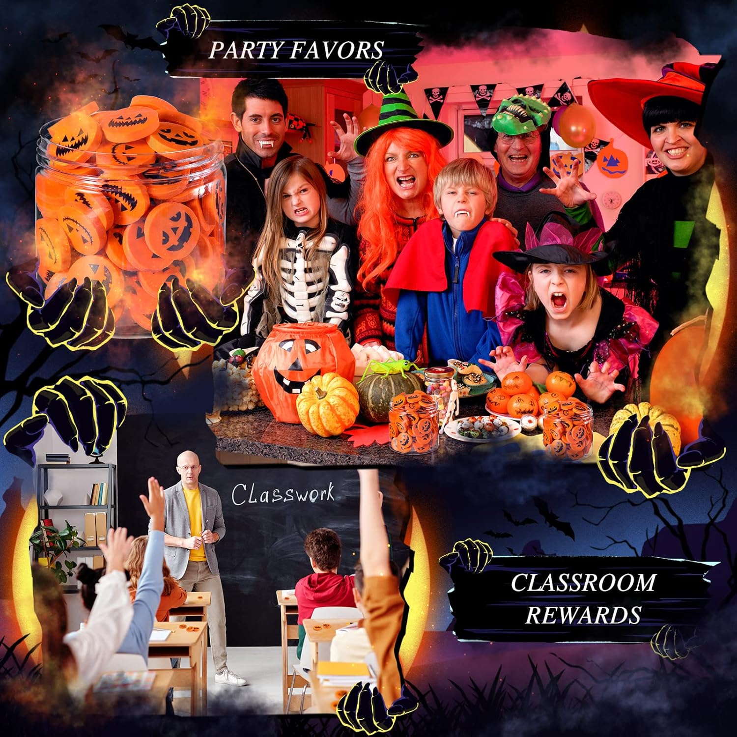 Borrador de calabaza de Halloween, mini borradores de calabaza, borradores pequeños, borradores para niños, suministros de Halloween, recuerdos de
