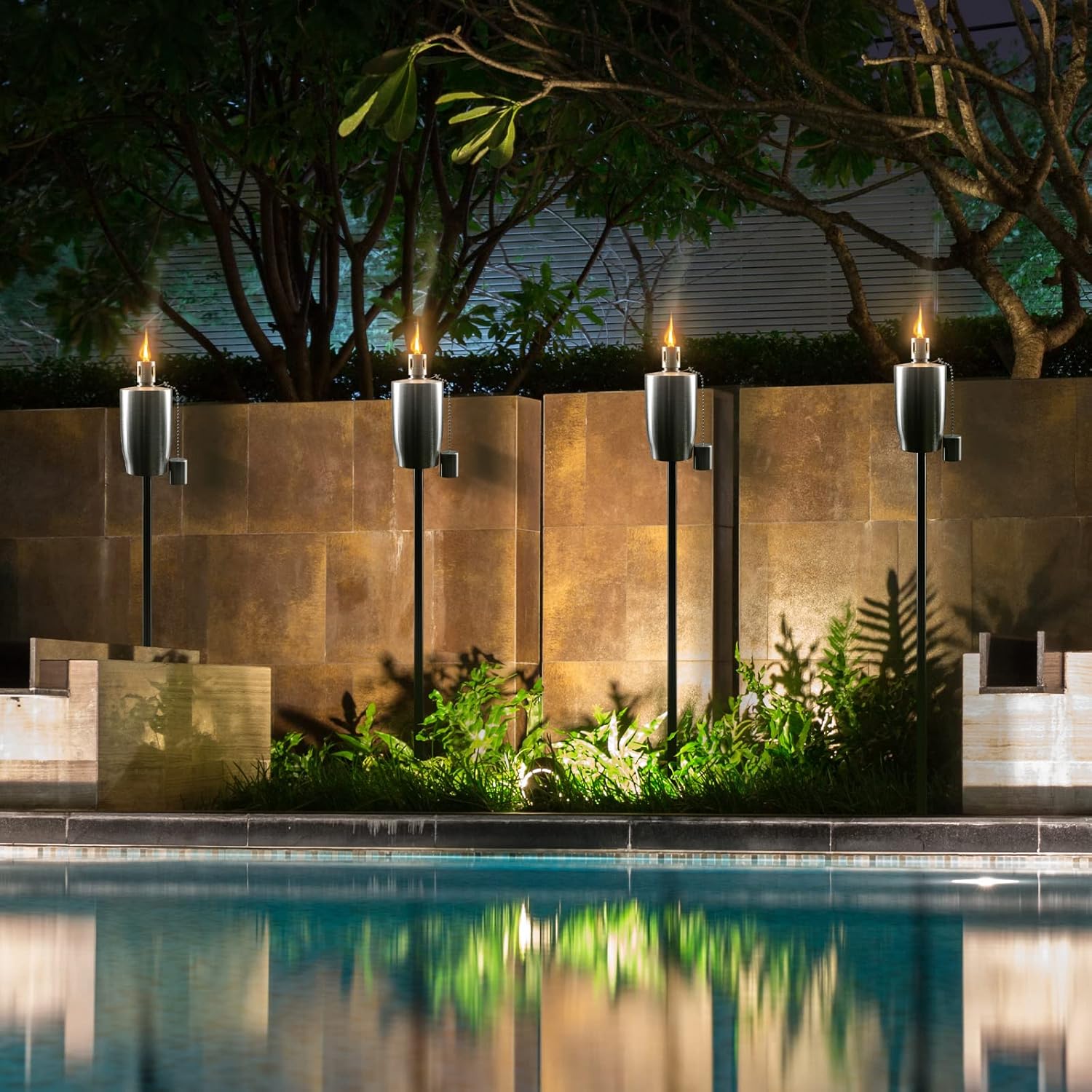 Matney Antorchas de acero inoxidable para exteriores, luces decorativas para jardín y patio, lámpara de aceite de 5 pies para citronela, mecha de