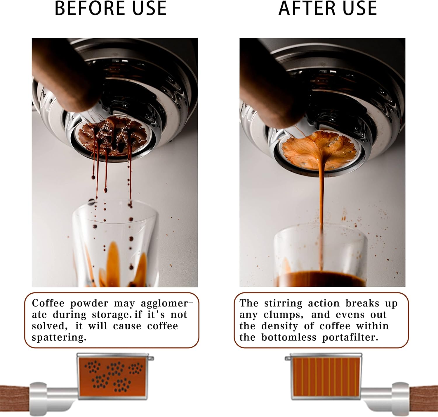 Agitador de café expreso, herramienta WDT, agitación de café en polvo para distribución de espresso, distribuidor de café, mango y soporte de