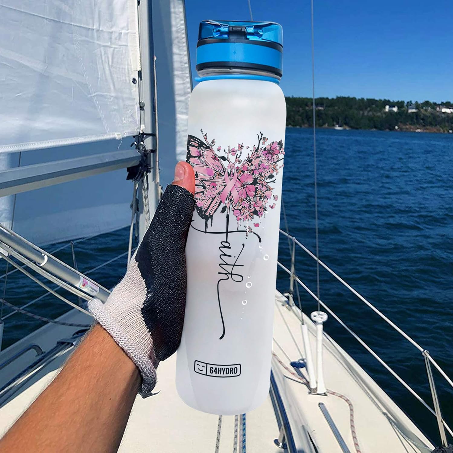 64HYDRO Botella de agua motivacional de 32 onzas con marcador de tiempo y colador extraíble, botellas de seguimiento de agua, regalos inspiradores