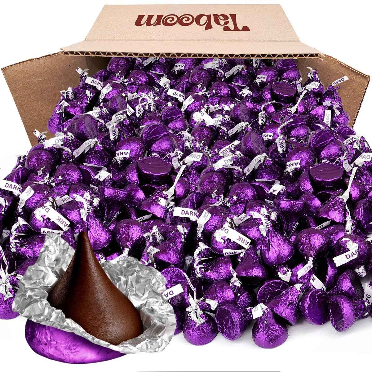 Hershey’s Kisses – Caramelos de chocolate negro ligeramente dulce envueltos individualmente en láminas moradas para una experiencia indulgente,