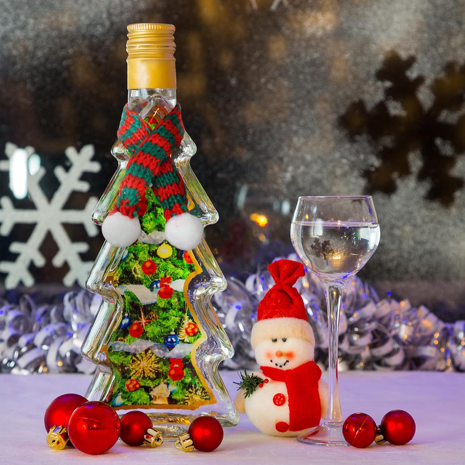 Mini bufandas navideñas de 7.9 x 0.6 pulgadas, bufanda de punto para mascotas, decoración de muñeca, muñeco de nieve, botella de vino, accesorio de