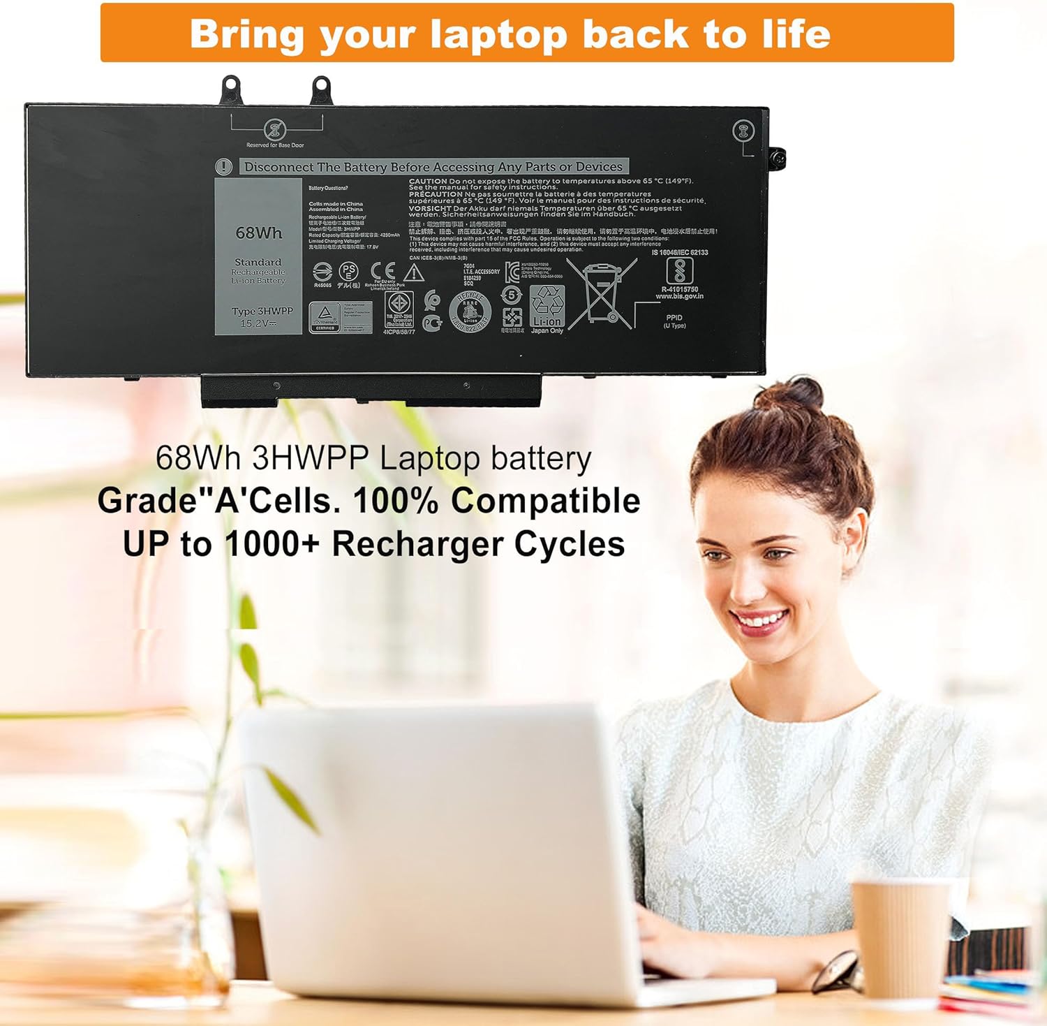 3HWPP – Batería para portátil Dell Latitude 5401 5410 5411 5501 5510 5511, Precision 3541 3550 3551, Inspiron 7500 7506 2 en 1 negro P80F003 P80F004