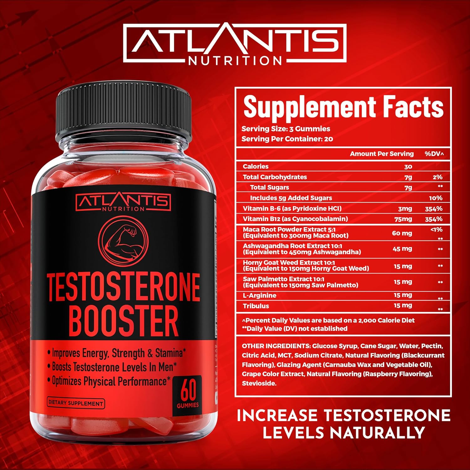 Atlantis Nutrition Supergreens 60 gomitas + refuerzo de testosterona paquete de 2 (120 gomitas)