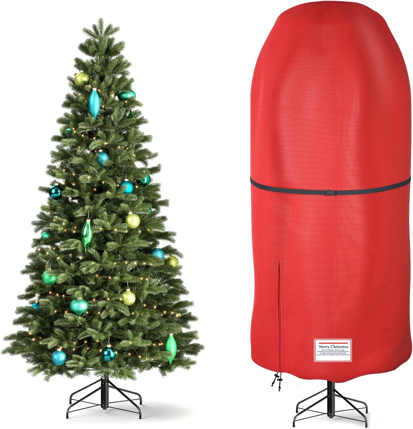 Riuog Bolsa de almacenamiento vertical para árbol de Navidad, resistente a desgarros, ajustable, para árboles montados de 7.5 pies (rojo)