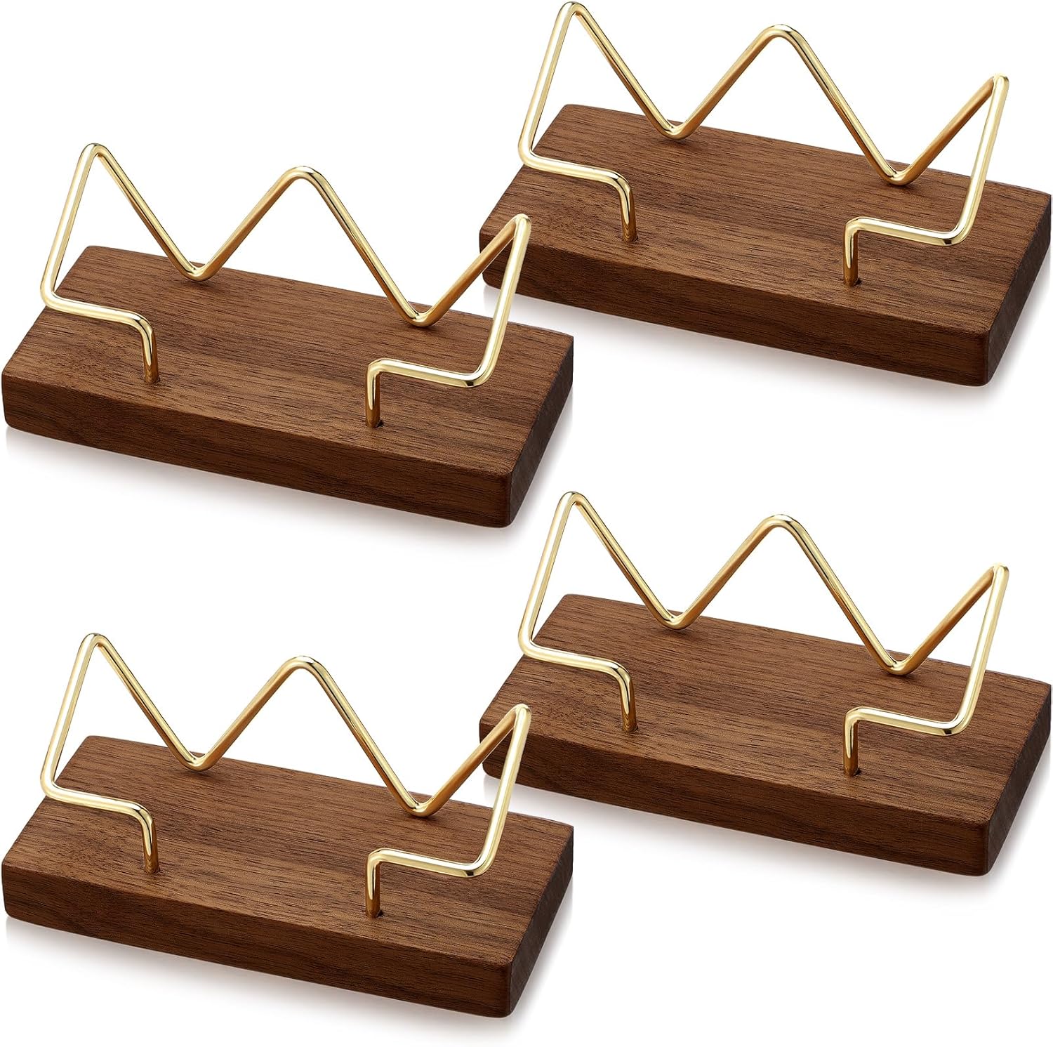 Amyhill 4 soportes de madera para tarjetas de visita dorados, soporte de metal para tarjetas de nombre, tarjetas de presentación, soportes para