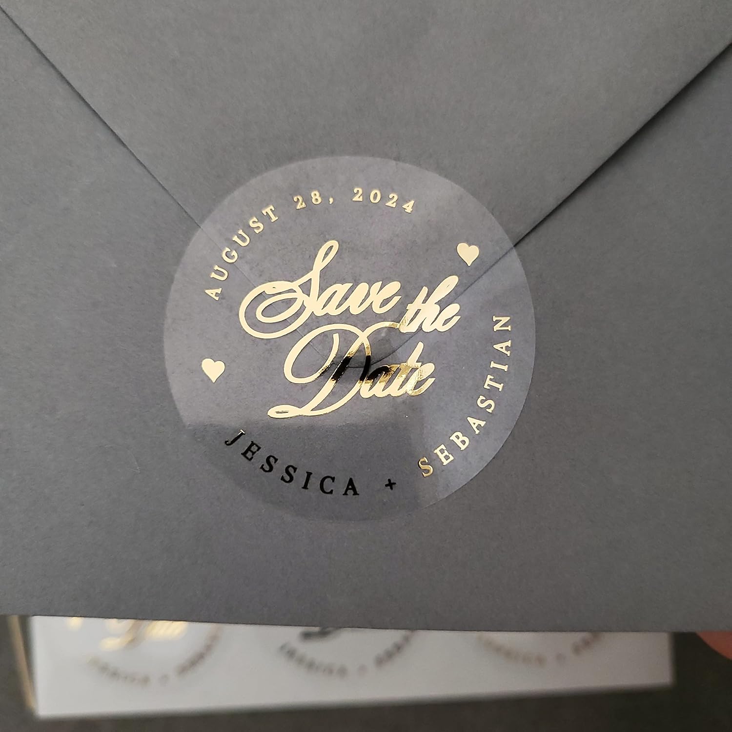 Calcomanías personalizadas para guardar la fecha, etiquetas de invitación de oro de boda, sellos de sobres personalizados, adhesivo transparente
