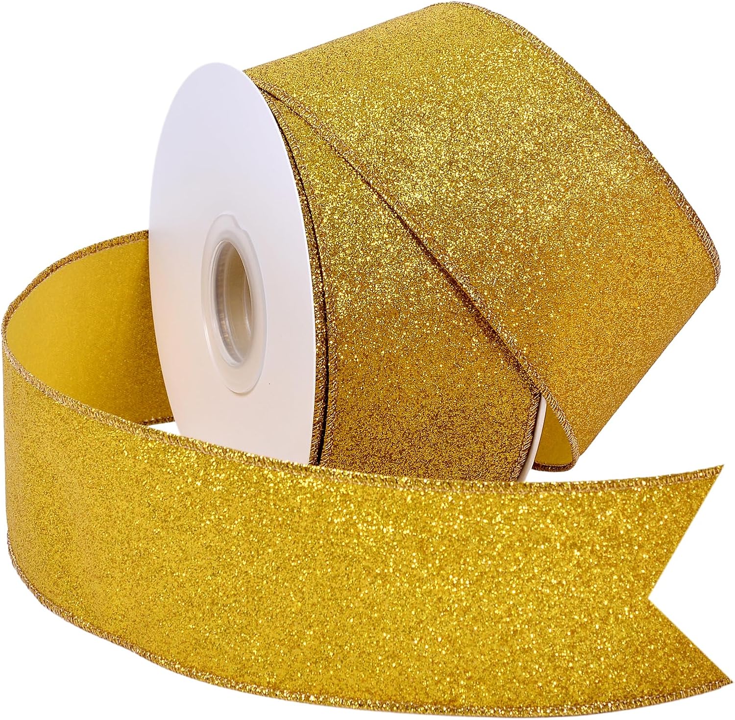 YAMA Cinta con alambre con purpurina, oro amarillo, 2-12 pulgadas x 20 yardas, para Navidad, envoltura de regalos, coronas, manualidades, arco y