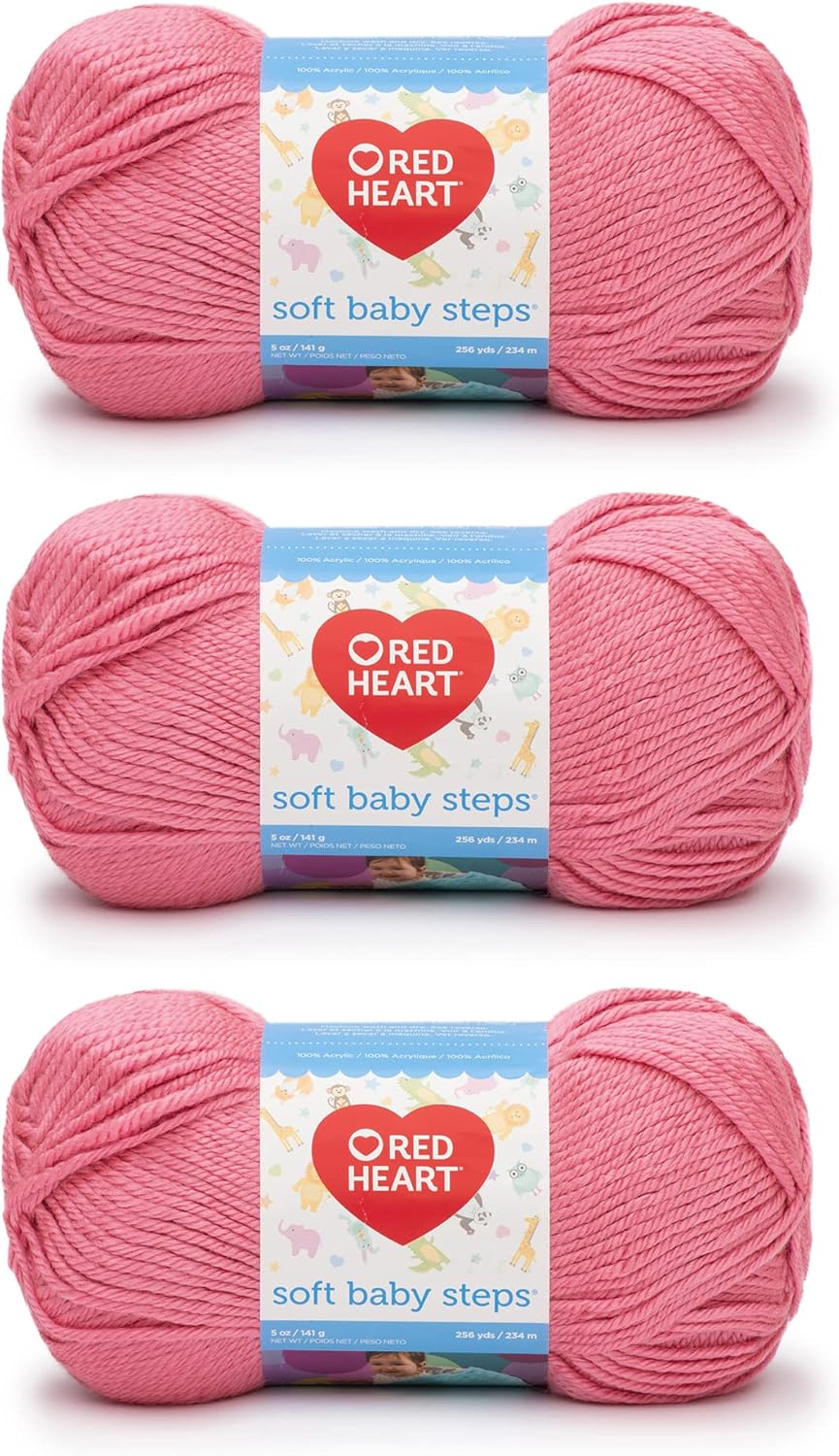 Red Heart Soft Baby Steps – Hilo de fresa, paquete de 3 unidades de 4.97 oz5 onzas, acrílico, 4 medianos (peinado), 256 yardas, tejido, ganchillo y