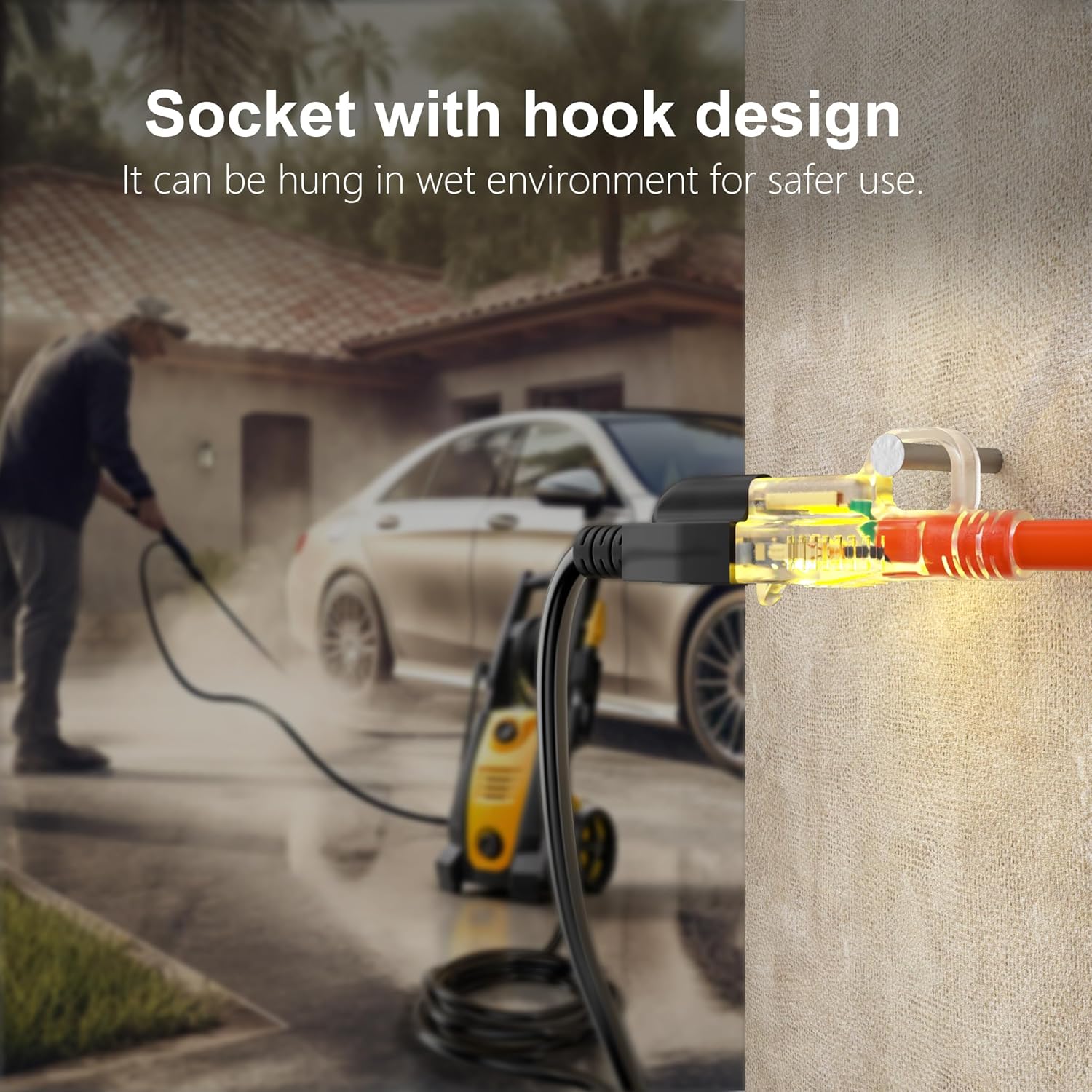 HUANCHAIN Cable de extensión para exteriores calibre 163 de 100 pies, impermeable, con cable de alimentación de 3 clavijas iluminado y flexible para