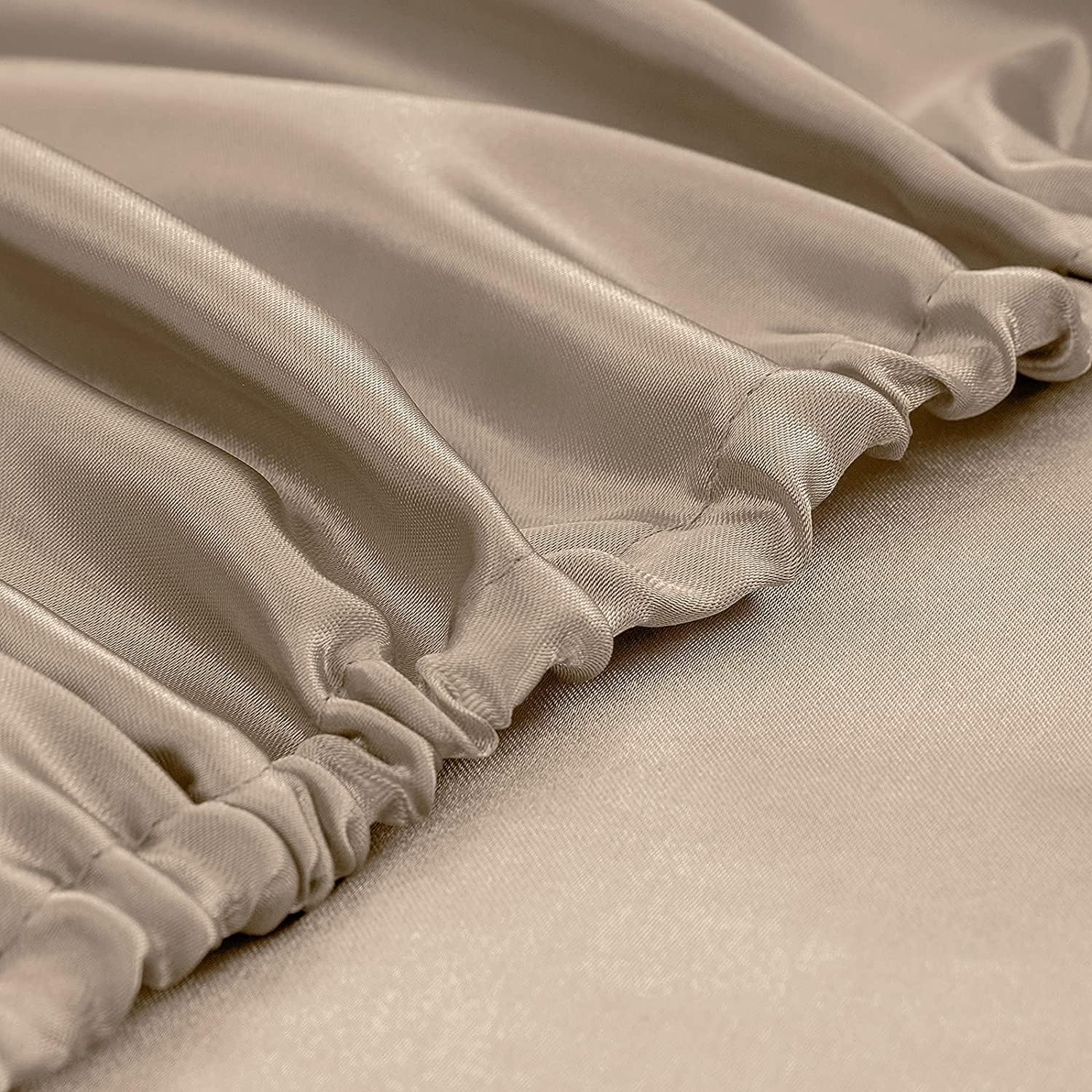 Homiest Sábana bajera ajustable de satén color gris topo, sábana bajera ajustable de bolsillo profundo, sábana bajera de lujo y ultrasuave, sábana