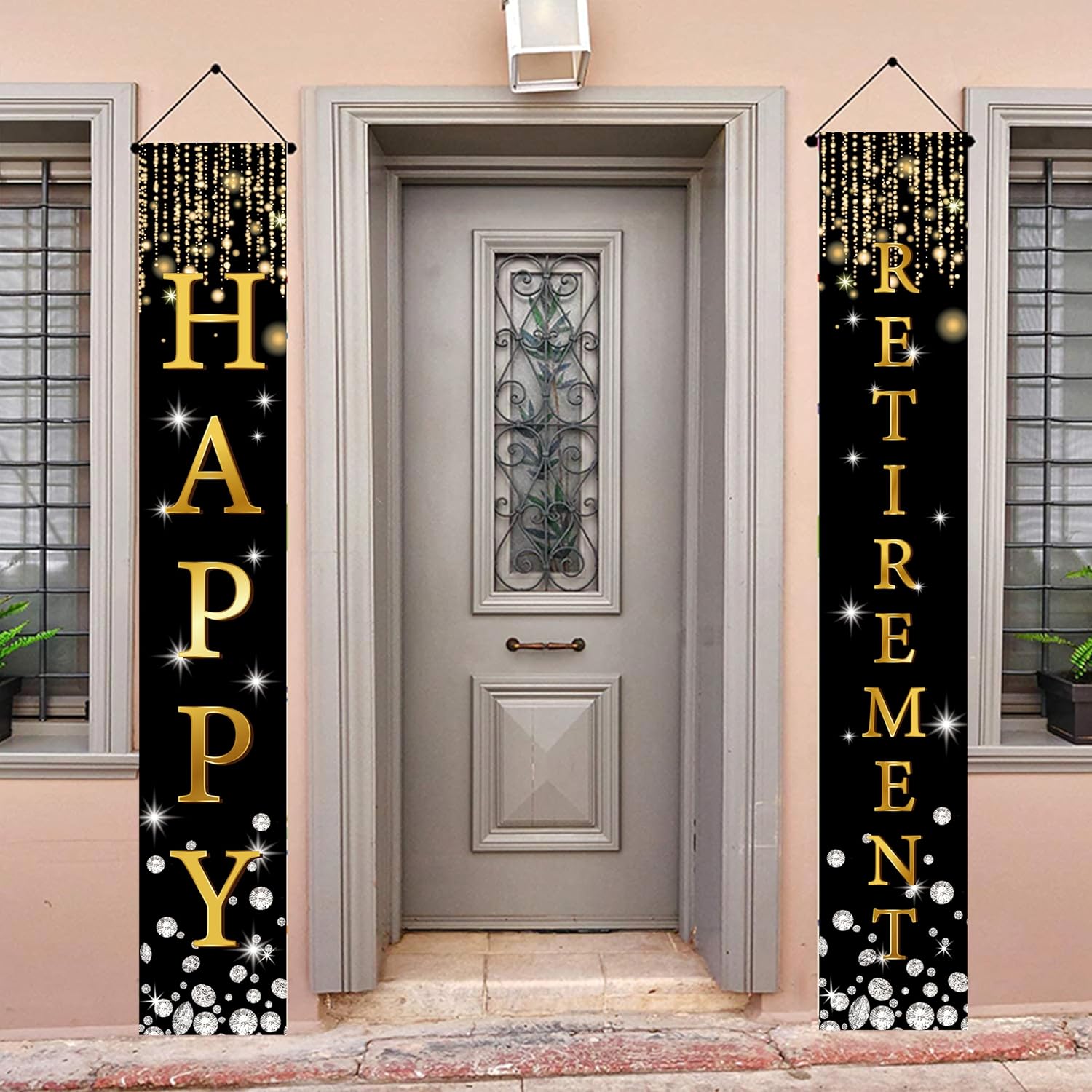 LOONELO Cartel colgante de puerta con tema de jubilación de 70.8 x 11.8 pulgadas, cartel colgante para puerta, suministros de decoración de fiesta