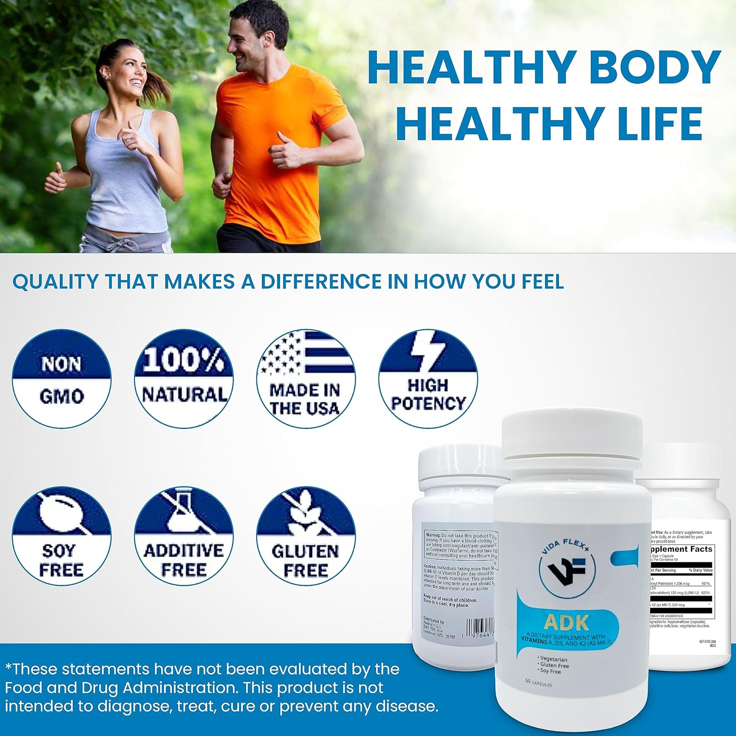 ADK – Suplemento dietético para apoyar la estructura ósea, la salud del corazón y la función inmunológica – con vitamina A, vitamina D3 5,000 UI y