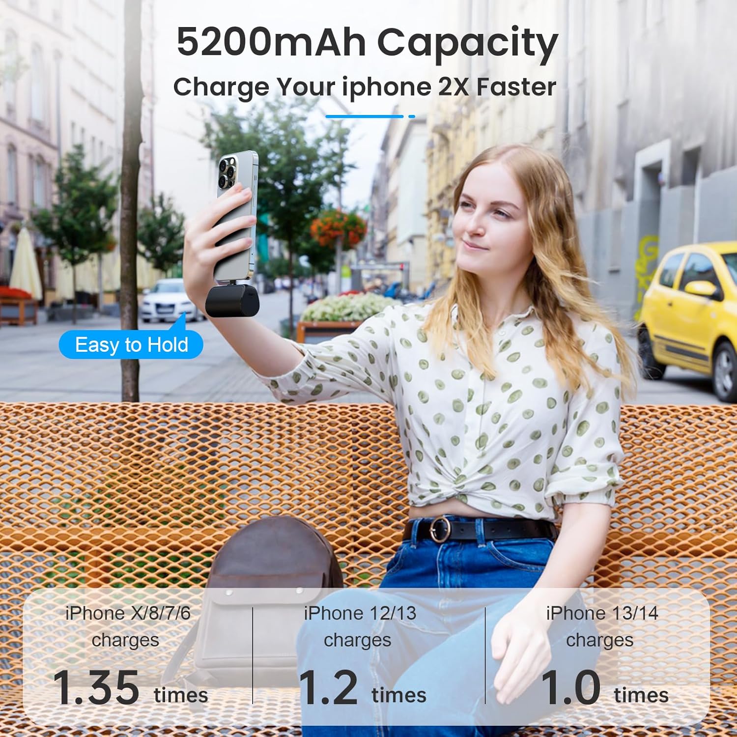 Paquete de 2 Cargador portátil para iPhone, mini banco de energía de 5200 mAh, 20 W PD de carga rápida, cargador de teléfono portátil compatible con