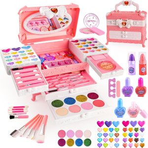 Kit de maquillaje infantil para niñas, juego de maquillaje de princesa lavable real, 66 piezas de juguetes de Mqsiuve para niñas, regalo de Navidad Kit de maquillaje infantil para niñas, juego de maquillaje de princesa lavable real, 66 piezas de juguetes de Mqsiuve para niñas, regalo de Navidad