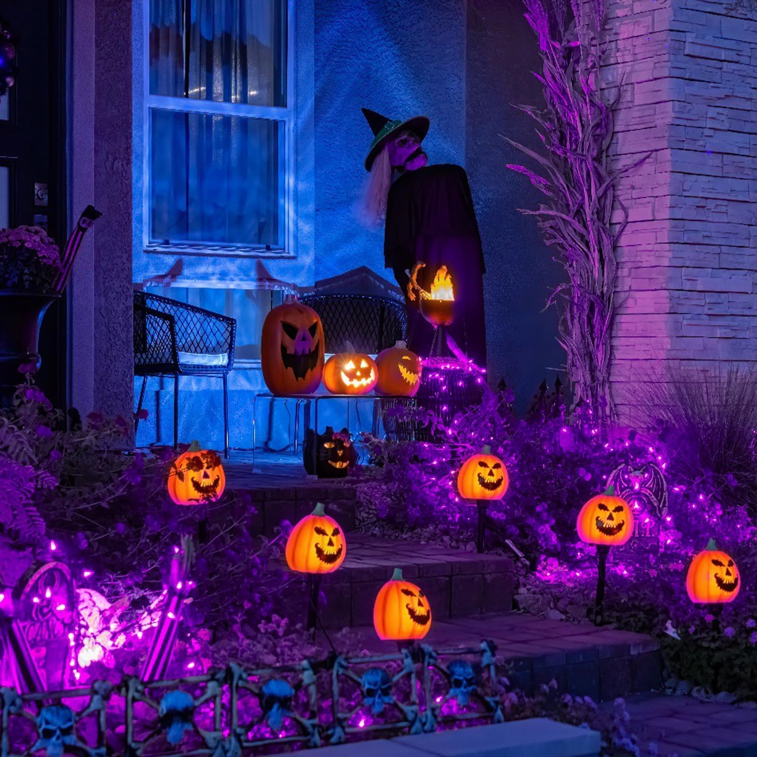 JMEXSUSS 600 luces LED solares moradas de Halloween, 206.7 pies, luces solares de Navidad impermeables para exteriores, 8 modos de luces moradas