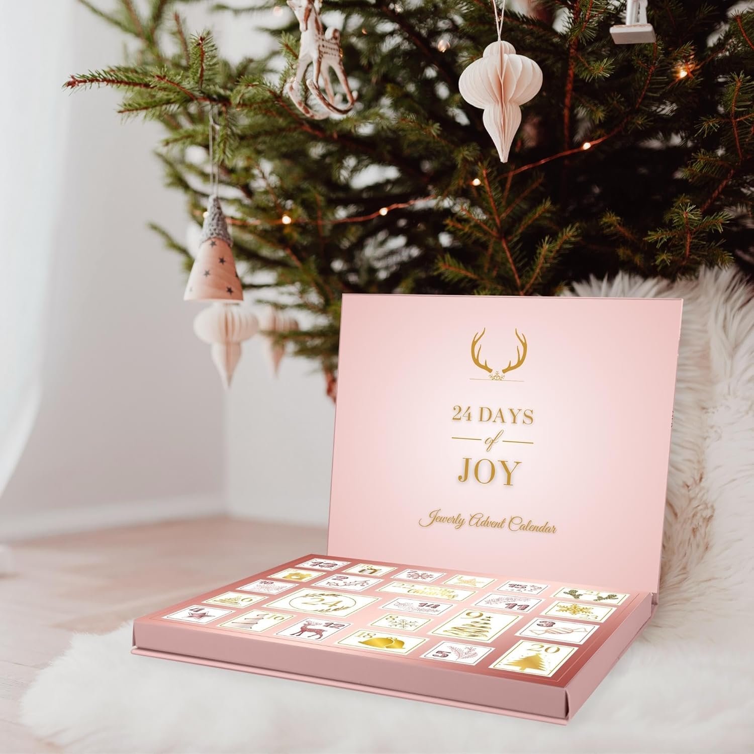 Calendario de Adviento para mujer, cuenta regresiva de Navidad, juego de joyas de moda de oro rosa 2024 para mujeres adultas y adolescentes, regalo