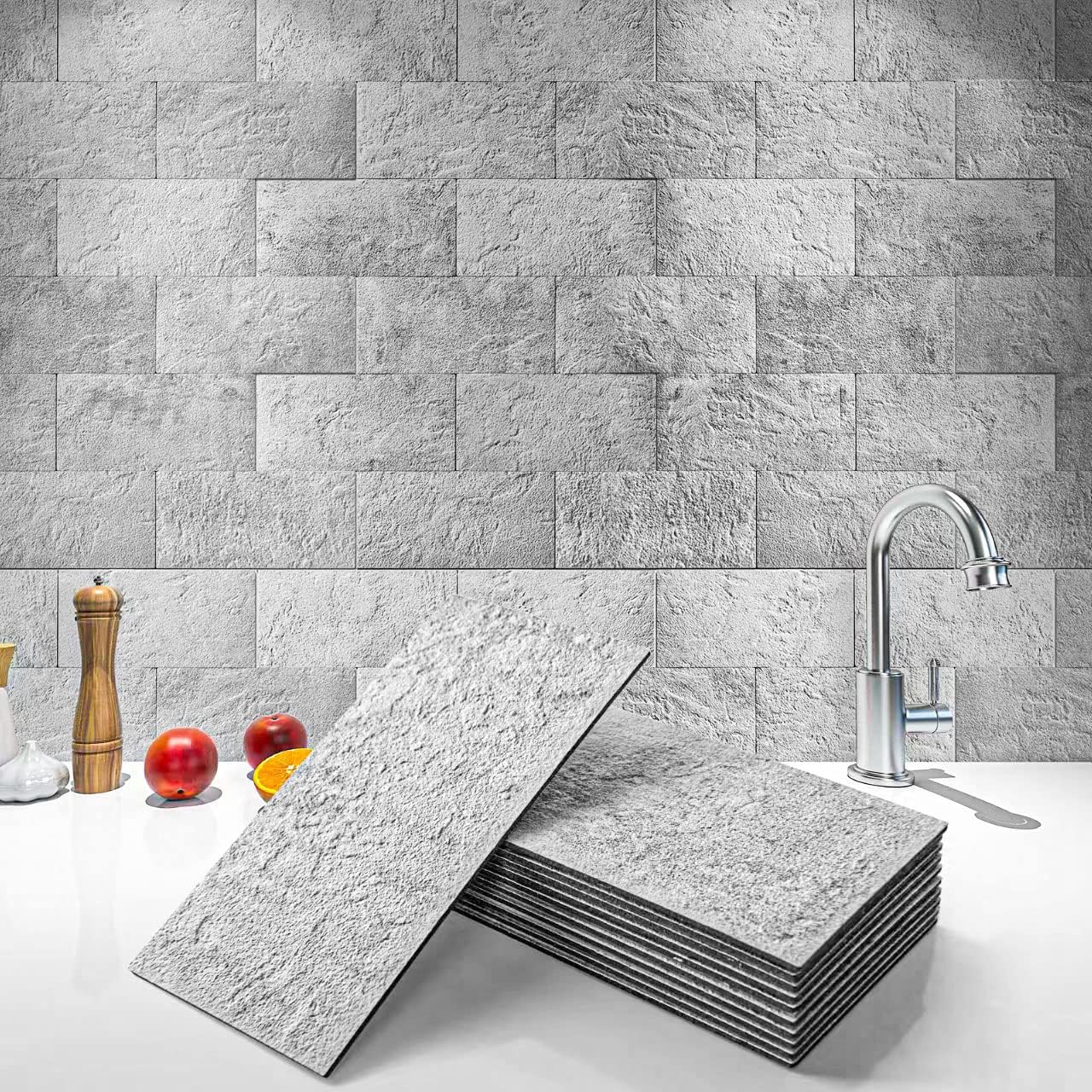 Art3d Azulejos para salpicadero de 4 piezas para despegar y pegar para estufa, cocina, baño, chimenea, 3 x 6 pulgadas, pegar en azulejos de metro