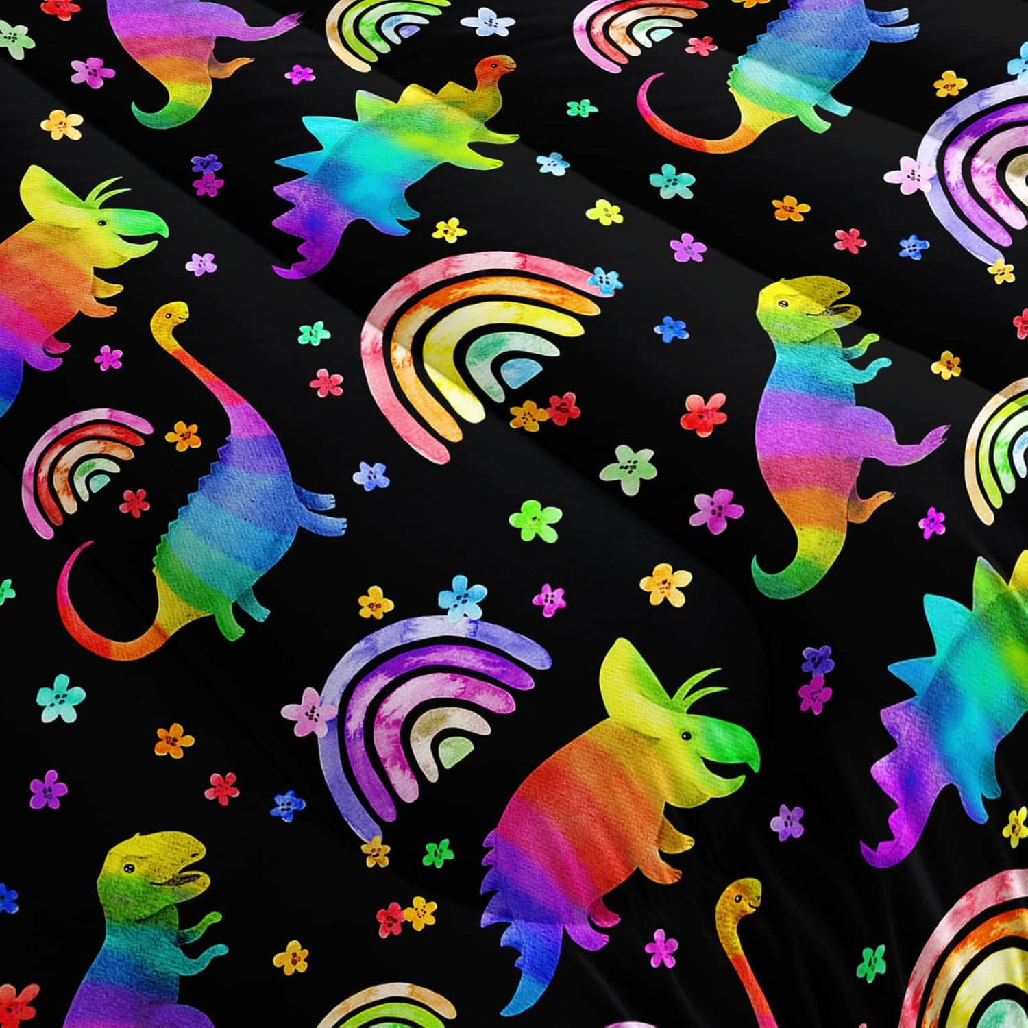 BSNTHO Juego de edredón de dinosaurio arcoíris, juego de ropa de cama de dinosaurio colorido para niños y niñas, edredón de dinosaurio de dibujos