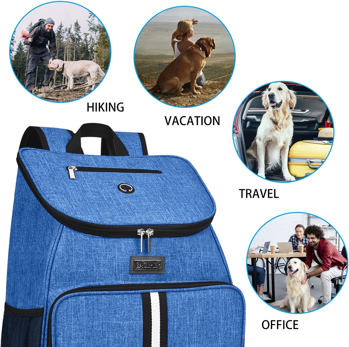 BAGLHER Bolsa de viaje para perros, mochila aprobada por aerolíneas, mochila de viaje para perros con 2 cuencos plegables de silicona y 2 cestas de