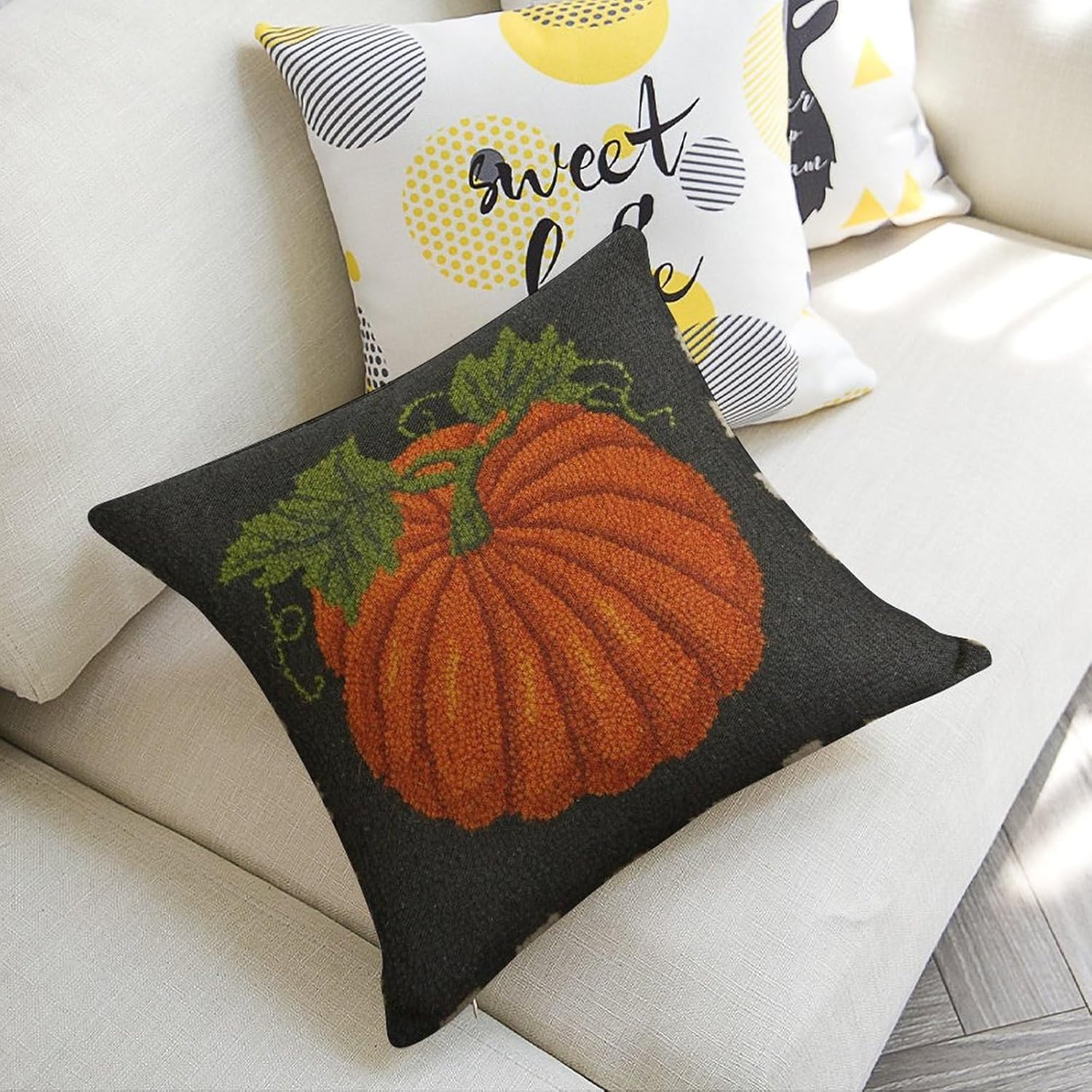 Funda de almohada con gancho de calabaza, fundas de almohada decorativas de otoño, fundas de cojín lumbar suaves para sofá, dormitorio, 18 x 18