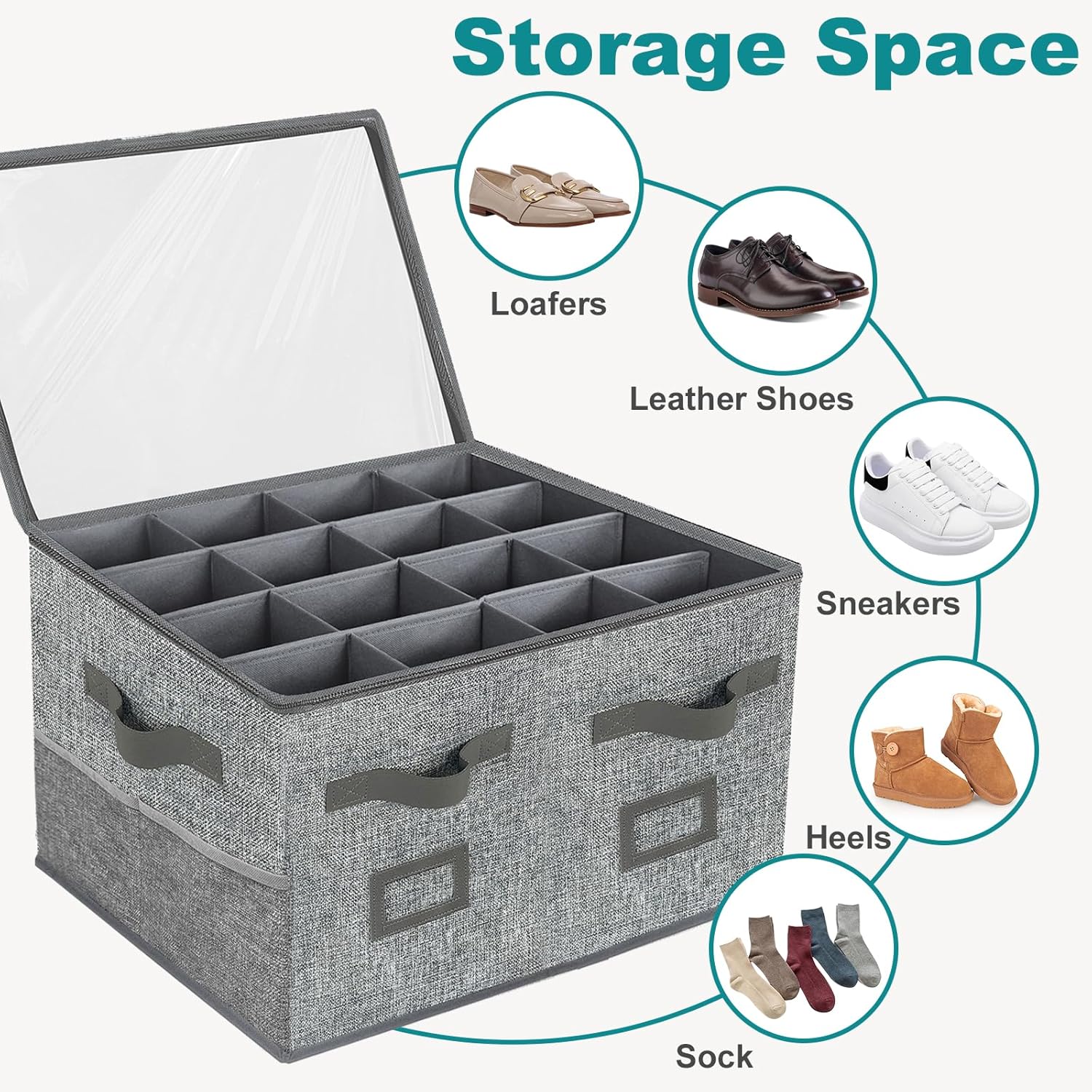 VERONLY Caja organizadora de zapatos grande para armario, contenedores de almacenamiento ajustables para zapatos, contenedores plegables para