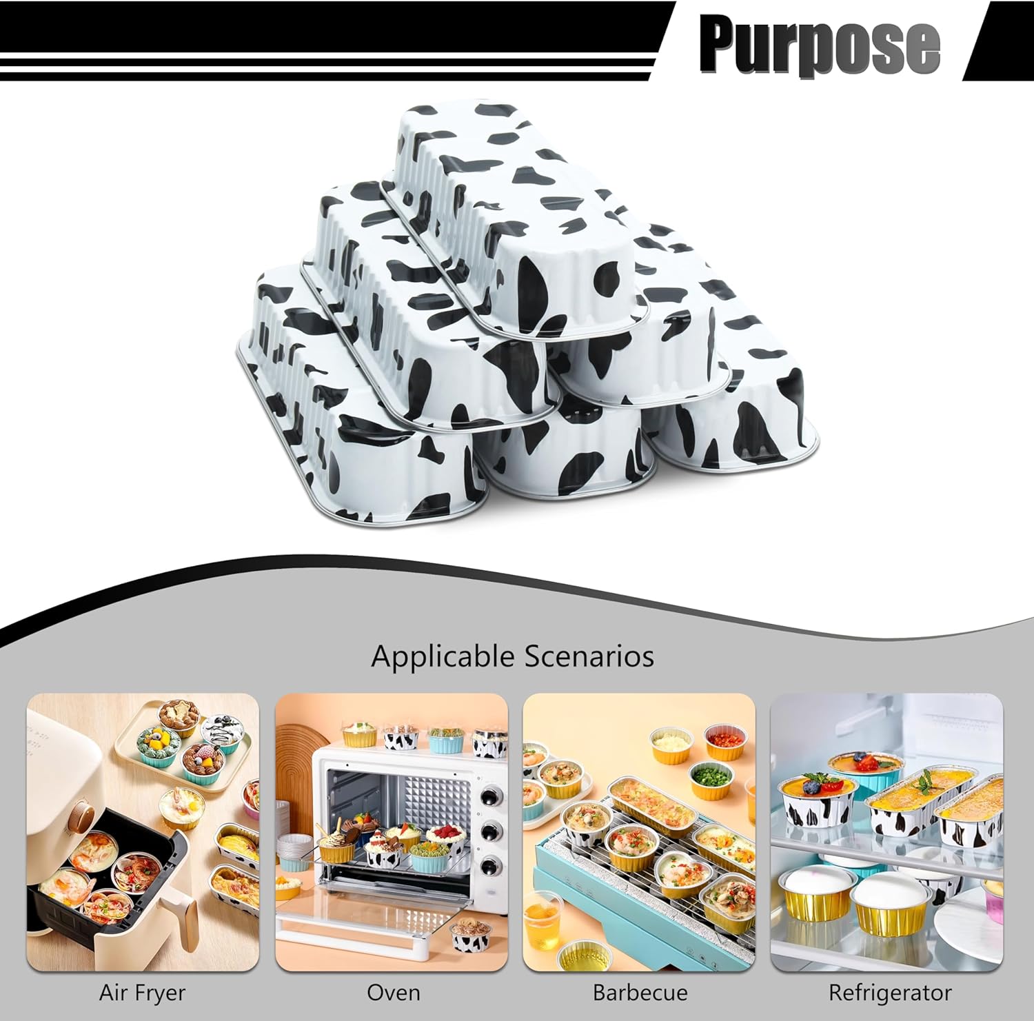 Ramekins desechables para horno, 6.7 onzas, 50 piezas de mini moldes blancos y negros, tazas de pudín, tazas para magdalenas, moldes de aluminio