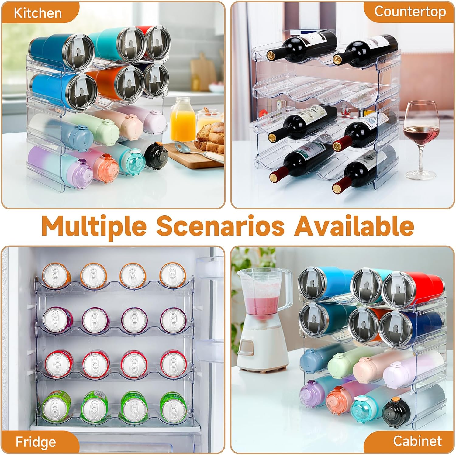 spospo Organizador apilable para botellas de agua, soporte para botellas de agua con compartimento grande, organizador de botellas de agua