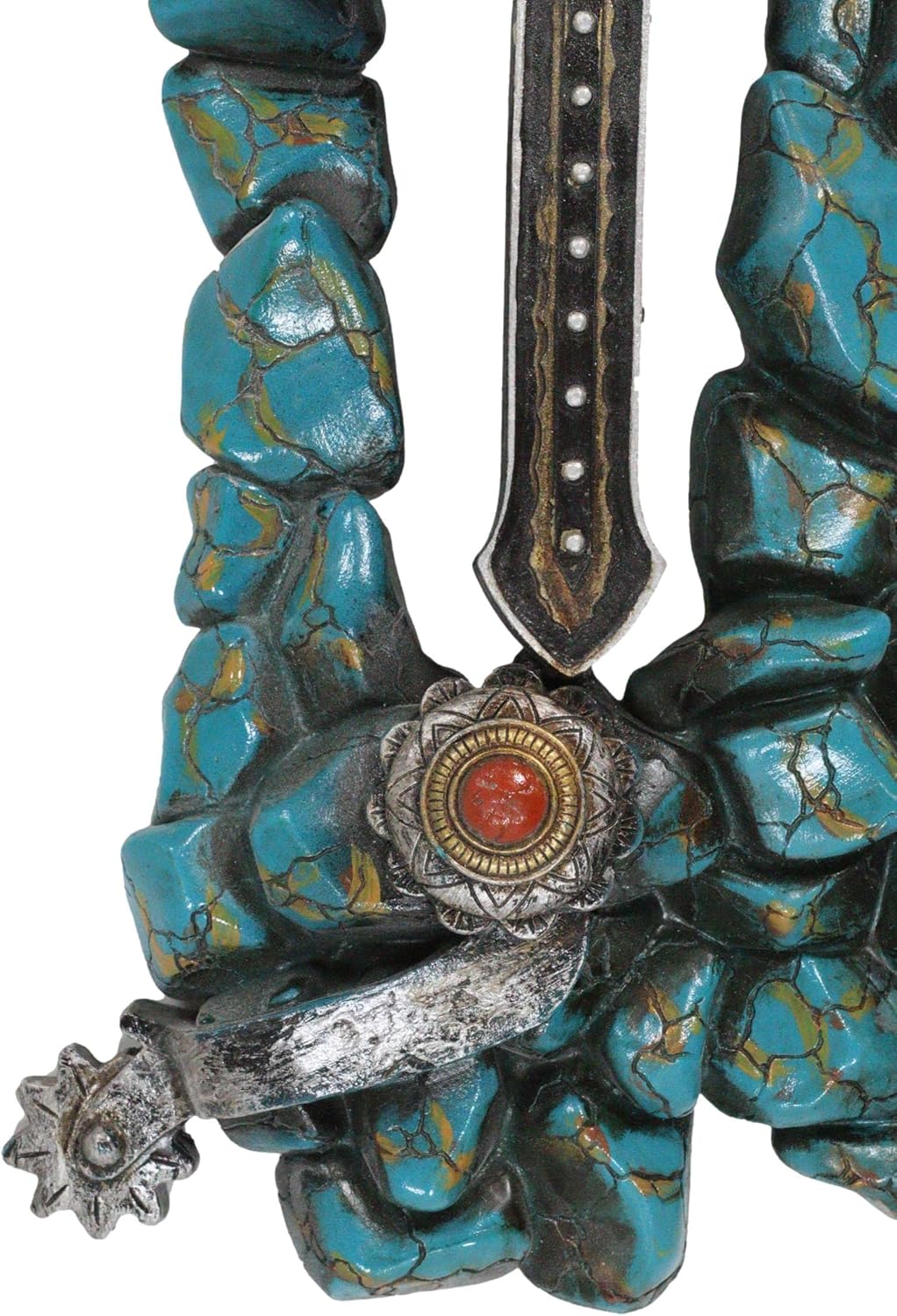 Ebros Gift Botas vaqueras rústicas con piedras preciosas de turquesa agrietada del suroeste con espolón y cruz vintage para colgar en la pared,