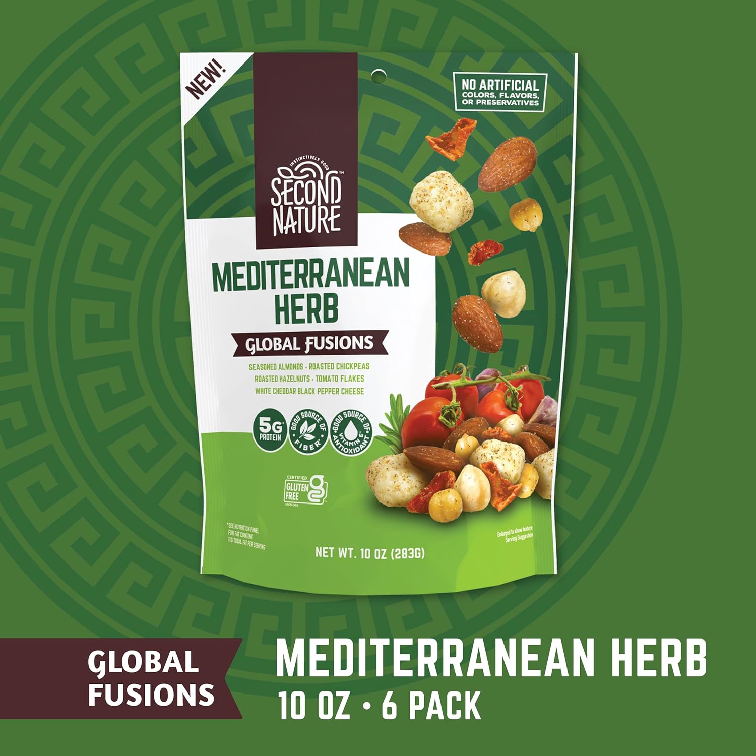 Second Nature Snacks Mediterranean Herb Global Fusions Mix – Bolsa de 10 onzas (paquete de 6)