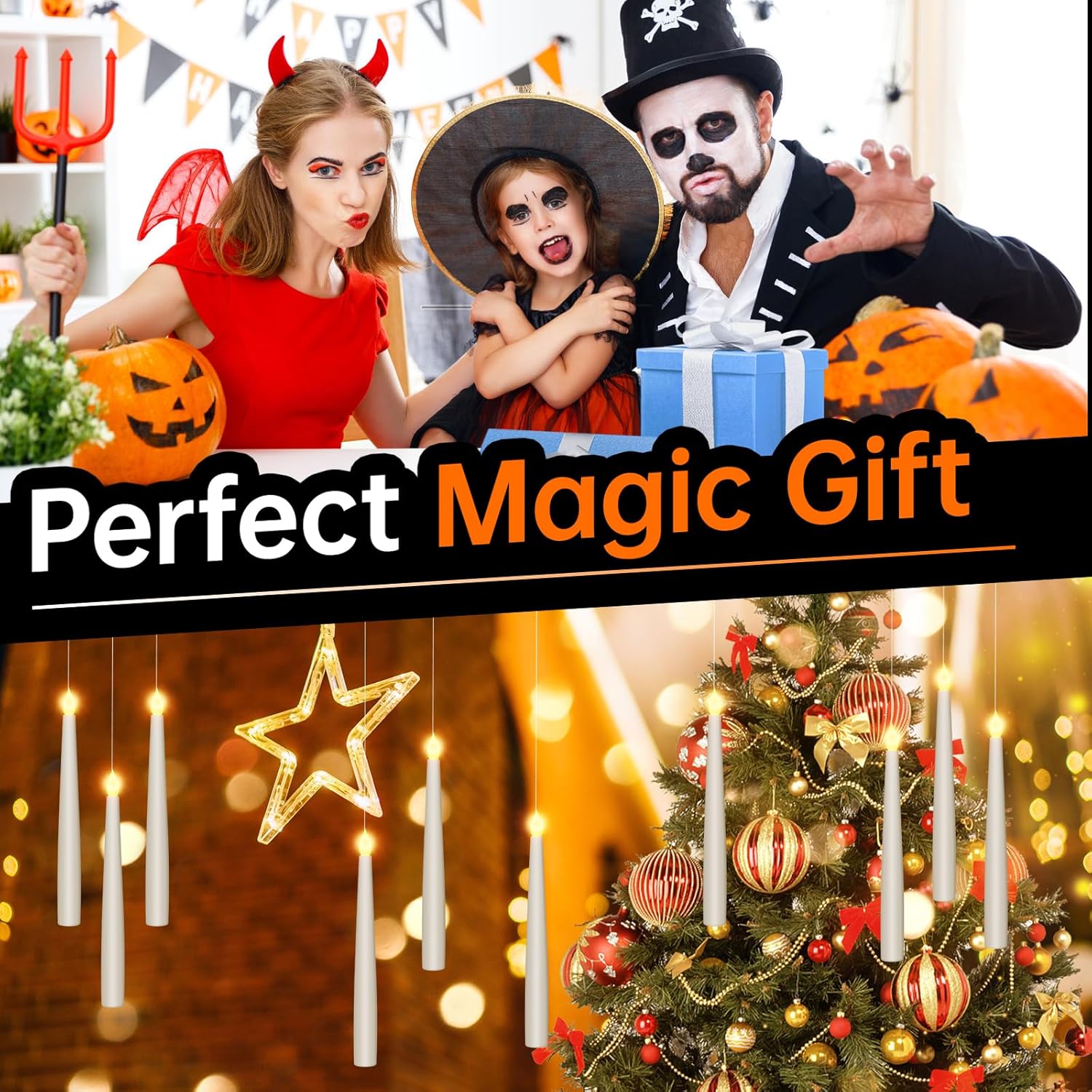Velas sin llama con control remoto de varita mágica para decoración de Navidad, velas flotantes con varita, velas colgantes que funcionan con pilas,