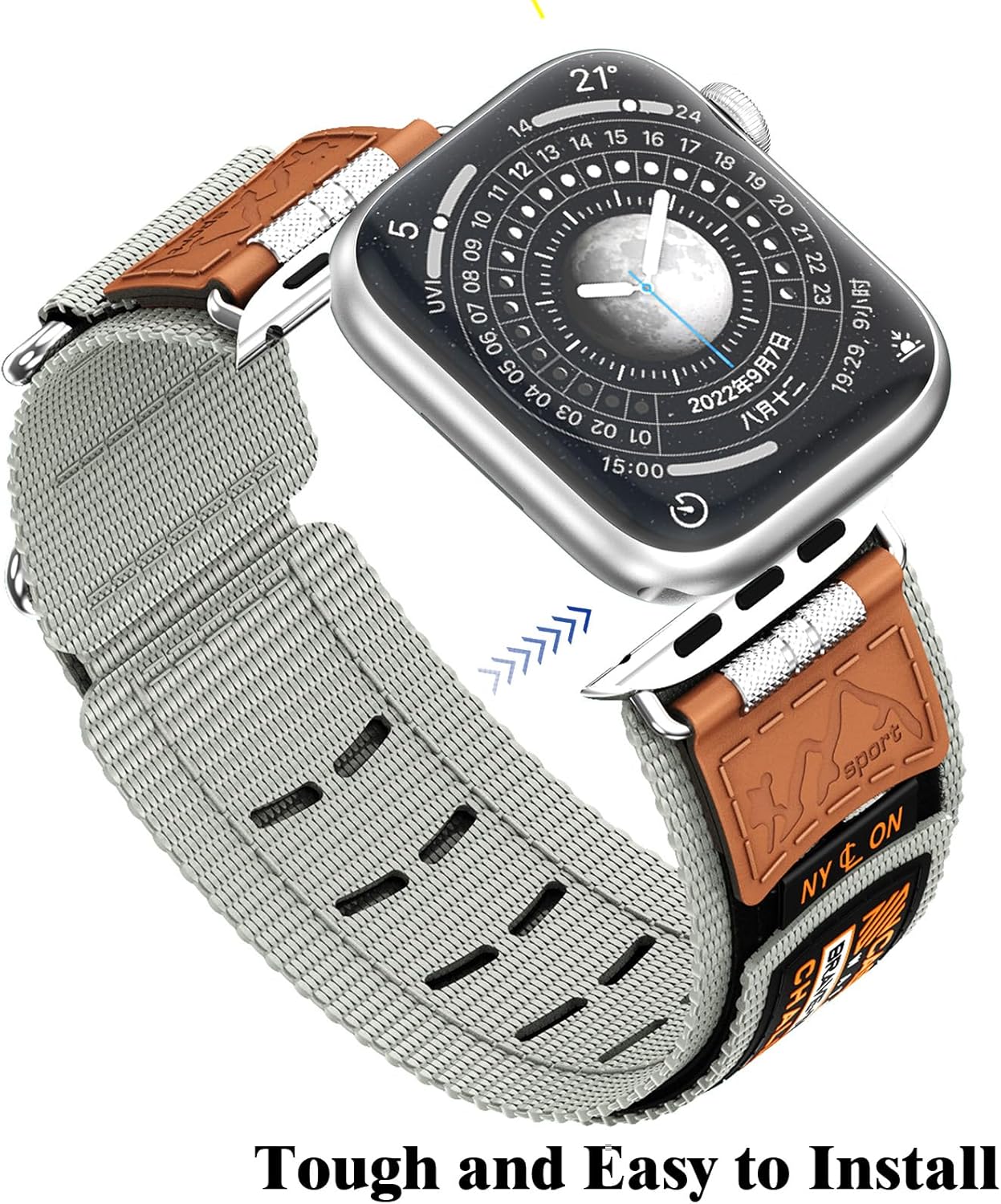 Funda de acero inoxidable compatible con Apple Watch Band de 1.614 pulgadas, 1.575 pulgadas, 1.496 pulgadas, correa deportiva resistente de nailon