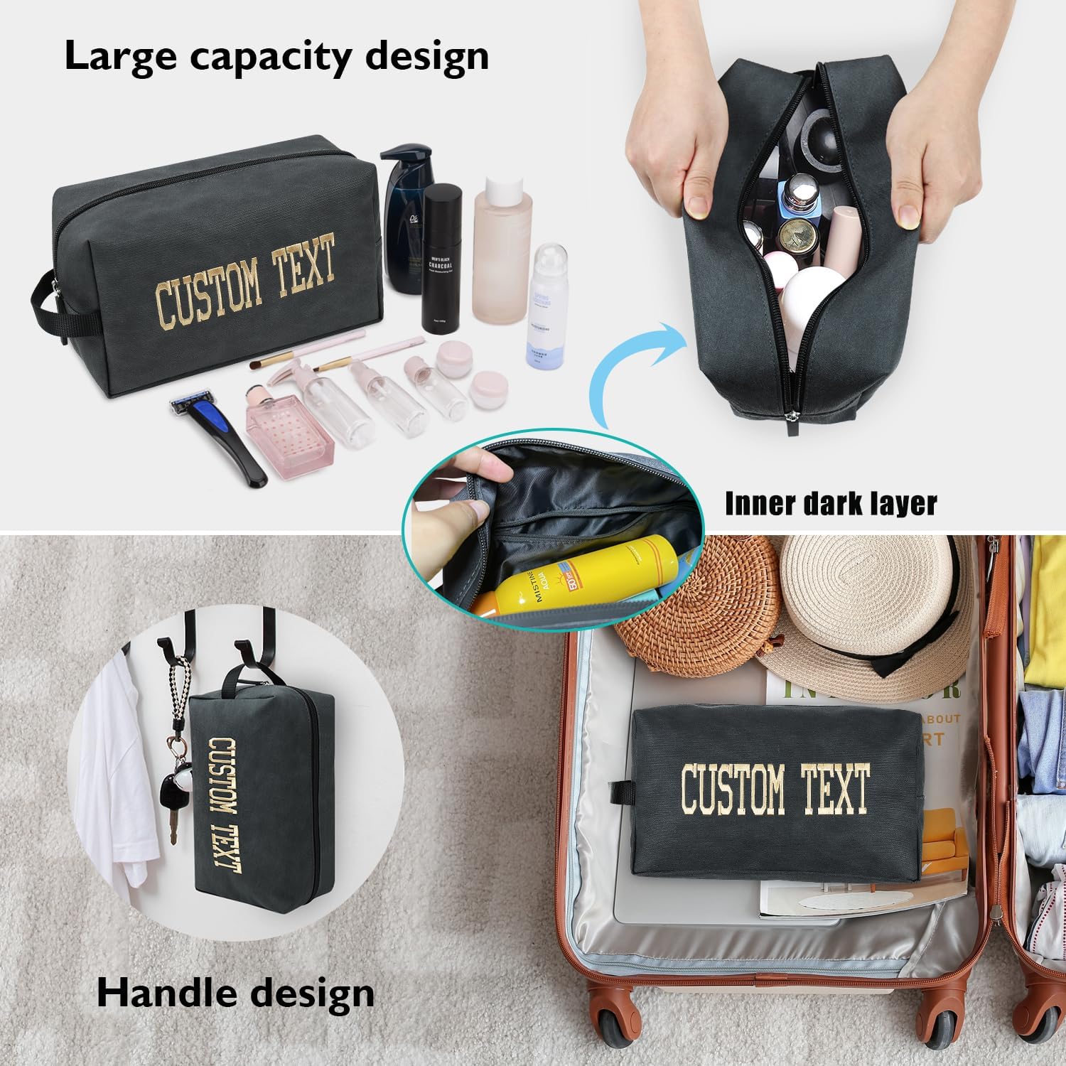 Graceful life Neceser personalizado para hombres, bolsa de afeitar personalizada resistente al agua para accesorios de aseo personal, Negro -,