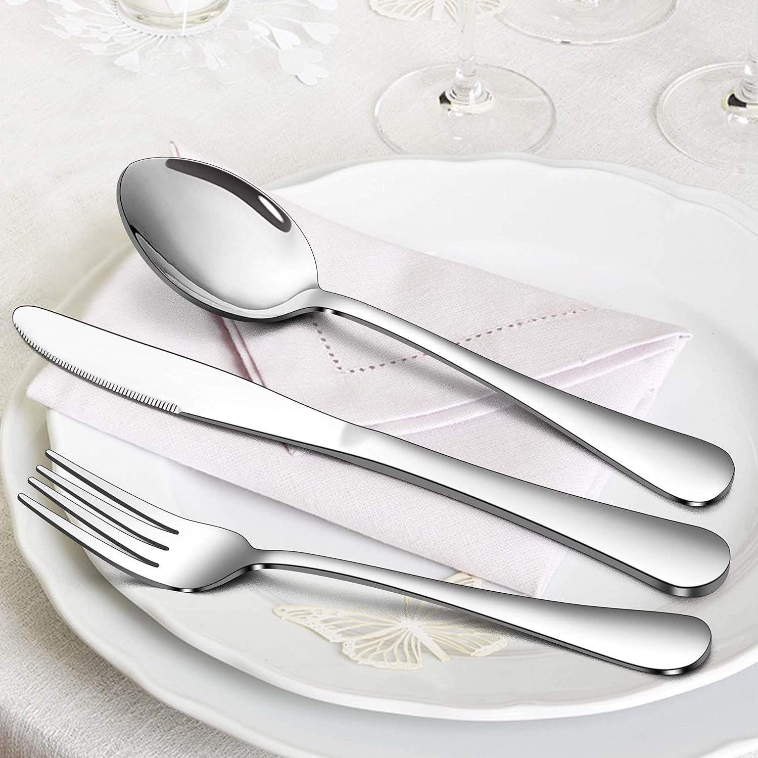 Homikit Juego de cubiertos de 30 piezas para 6, utensilios de cocina de acero inoxidable, incluye cuchilloscucharastenedores, vajilla para el hogar,