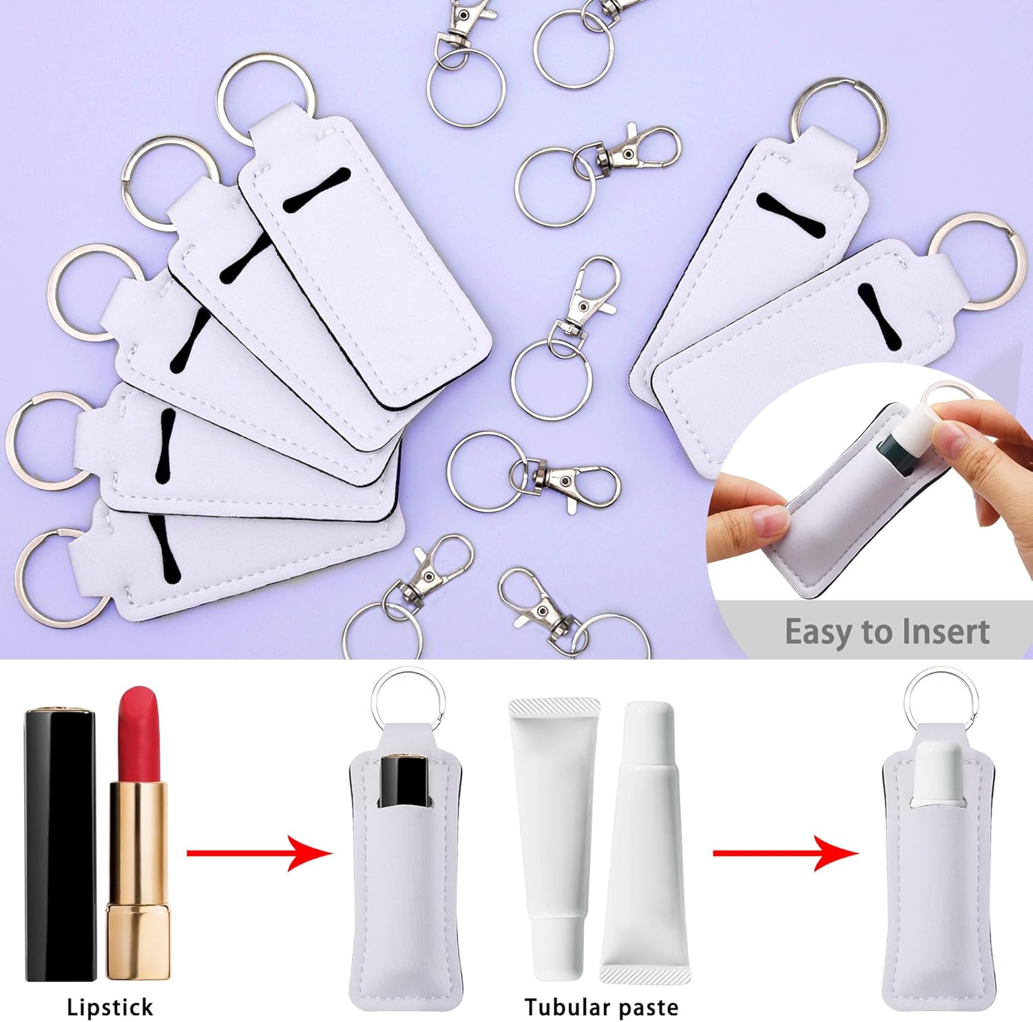 Duufin 20 piezas Chapstick llavero titular de bálsamo labial soporte para lápiz labial con 20 cordones de clip de metal para bolso mochila