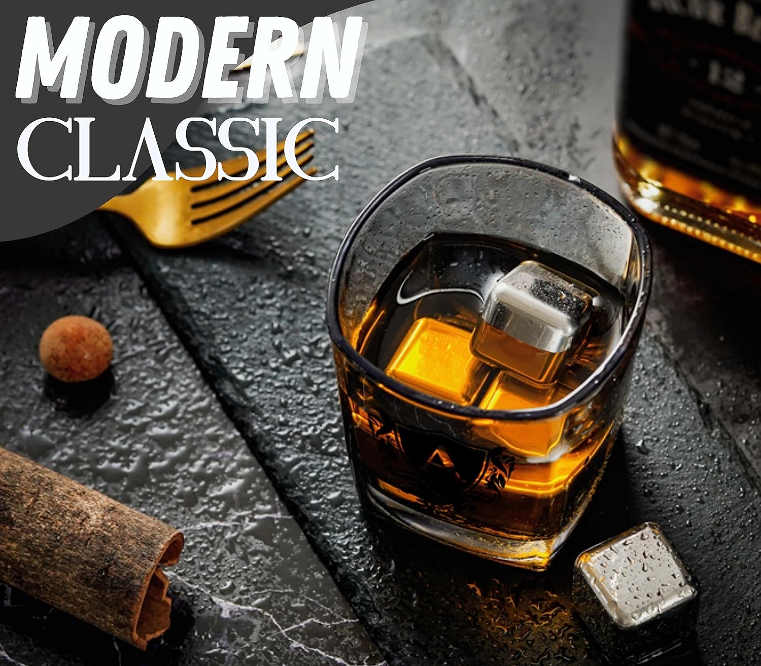 Regalos de whisky para hombres, vaso de whisky con inicial personalizada con piedras de whisky para papá, novio, mejores amigos, compañeros de